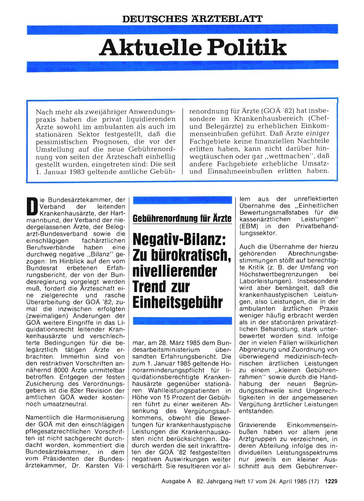 Vorschauseite 1: Gebührenordnung für Ärzte: Negativ-Bilanz: Zu bürokratisch, nivellierender Trend zur Einheitsgebühr