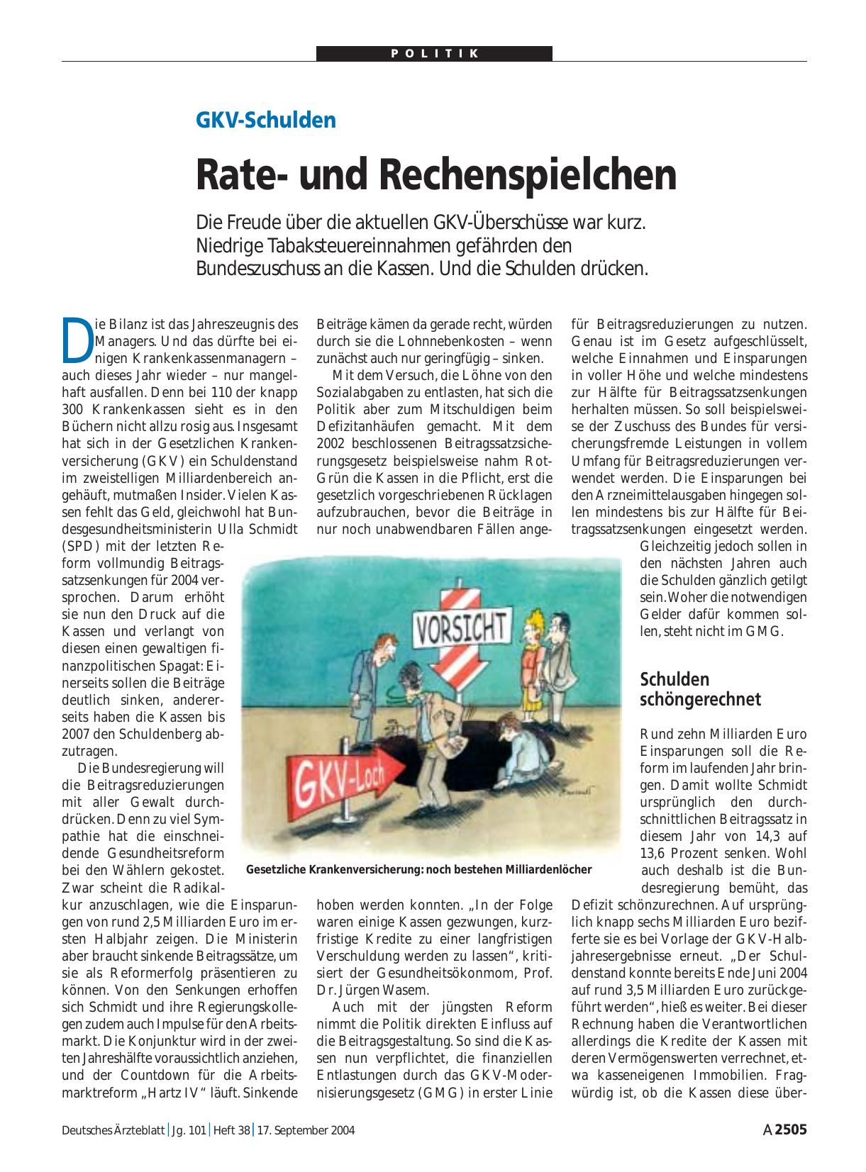 Vorschauseite 1: GKV-Schulden: Rateund Rechenspielchen