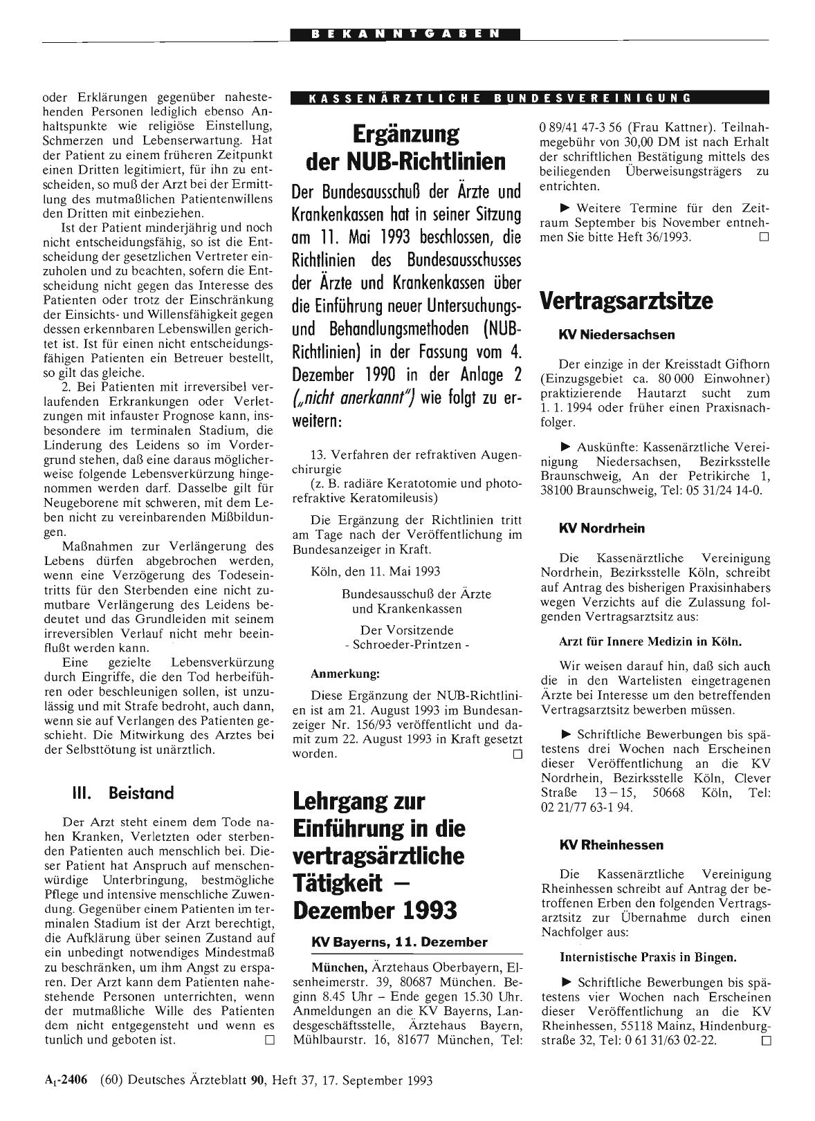 Vorschauseite 1: Lehrgang zur Einführung in die vertragsärztliche Tätigkeit - Dezember 1993