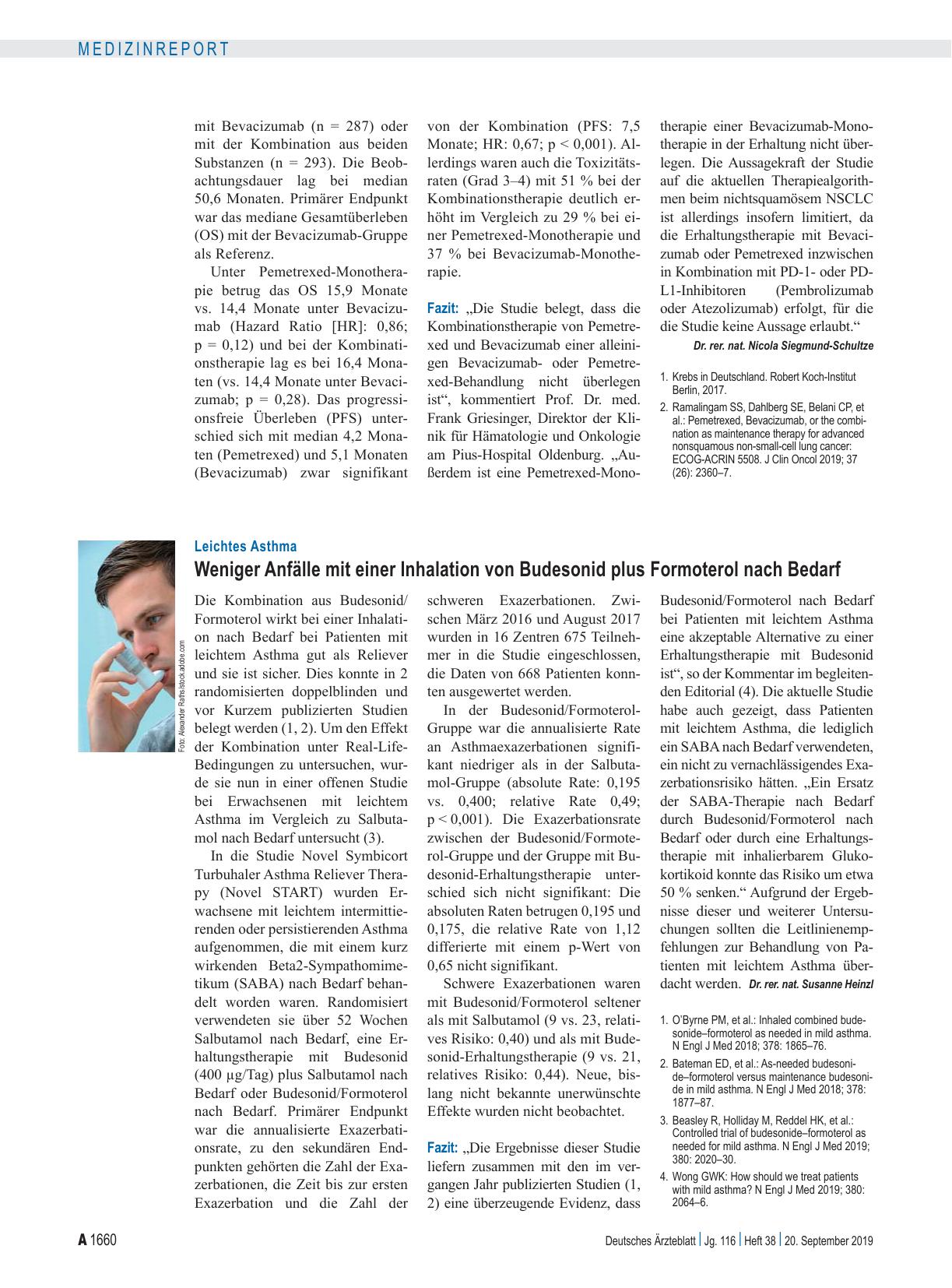 Vorschauseite 1: Leichtes Asthma: Weniger Anfälle mit einer Inhalation von Budesonid plus Formoterol nach Bedarf