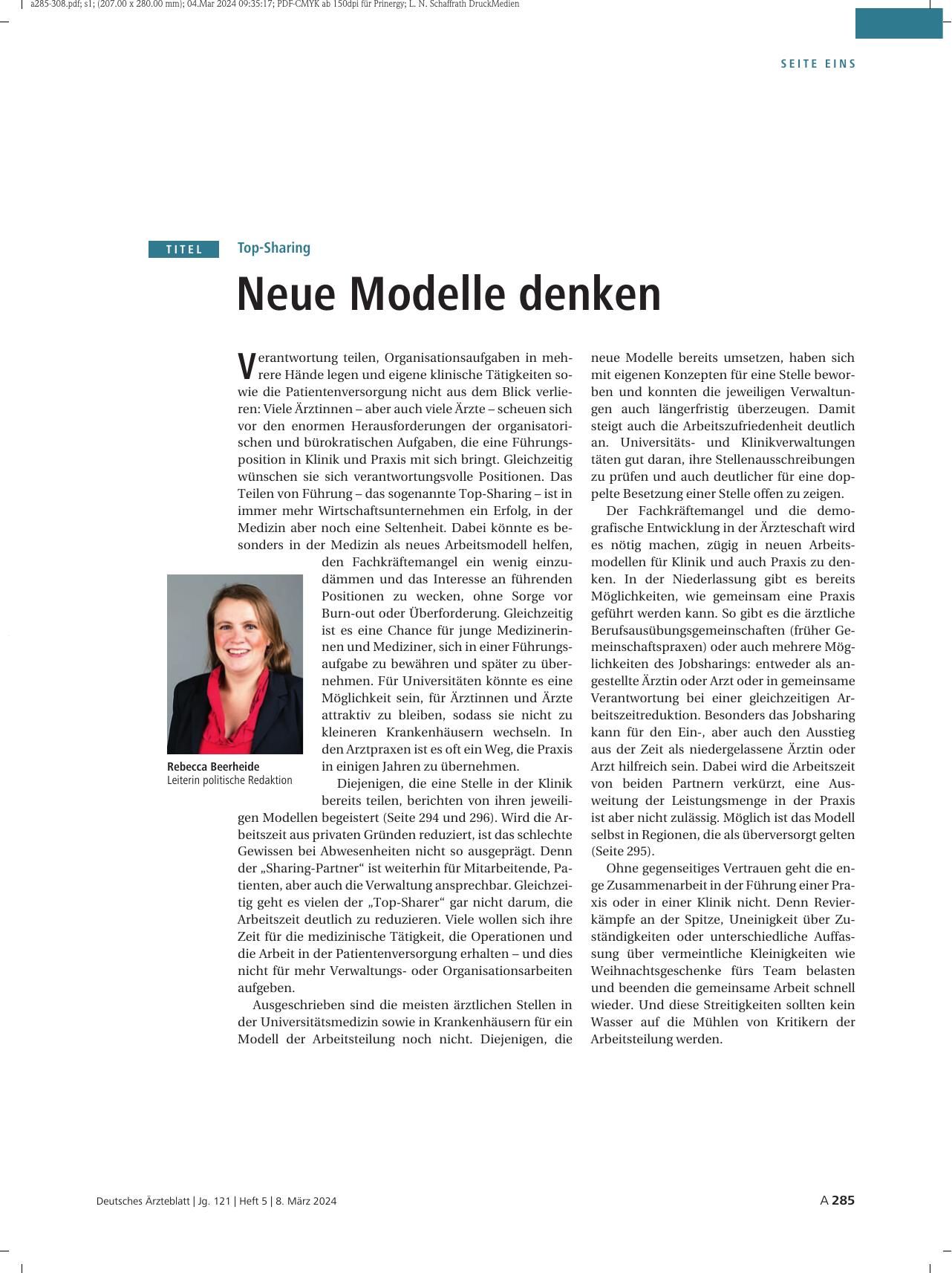Vorschauseite 1: Top-Sharing: Neue Modelle denken