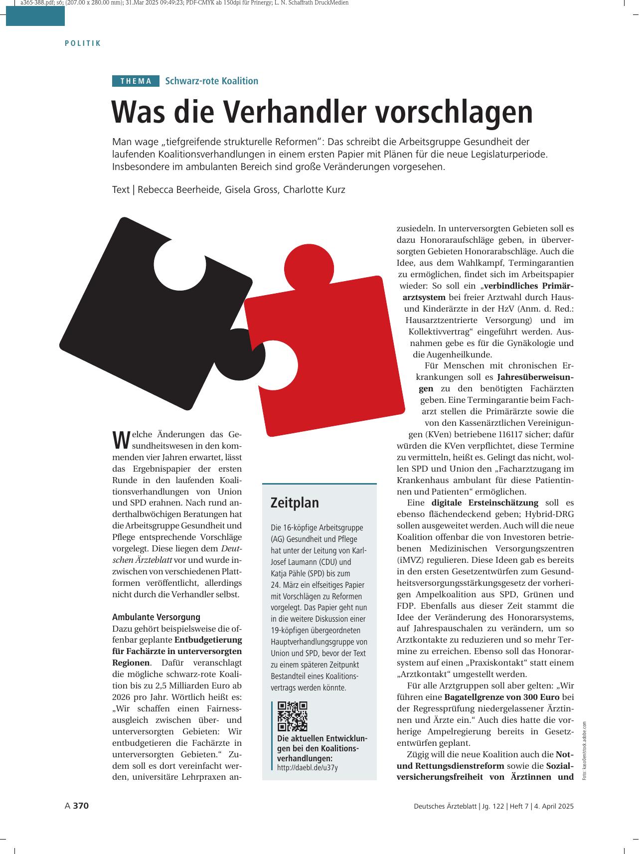 Vorschauseite 1: Schwarz-rote Koalition: Was die Verhandler vorschlagen