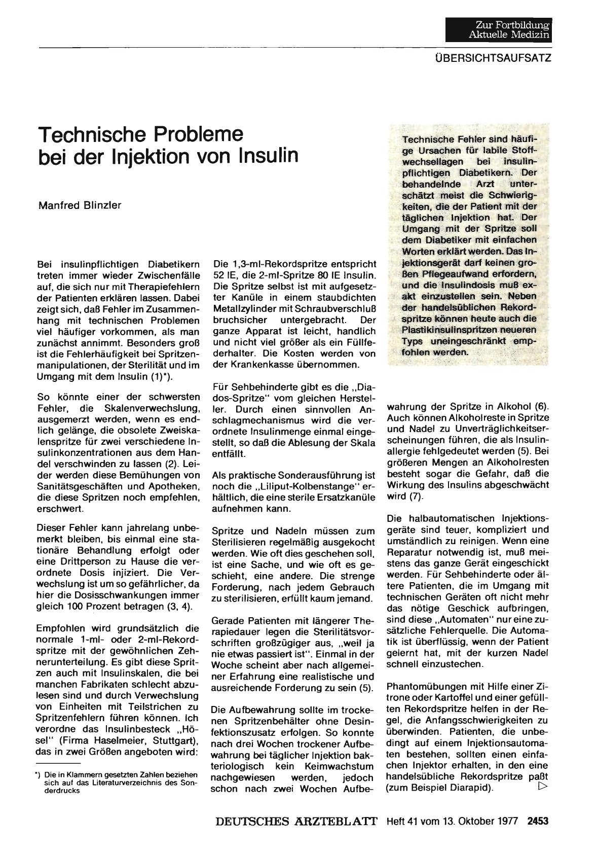 Vorschauseite 1: Technische Probleme bei der Injektion von Insulin
