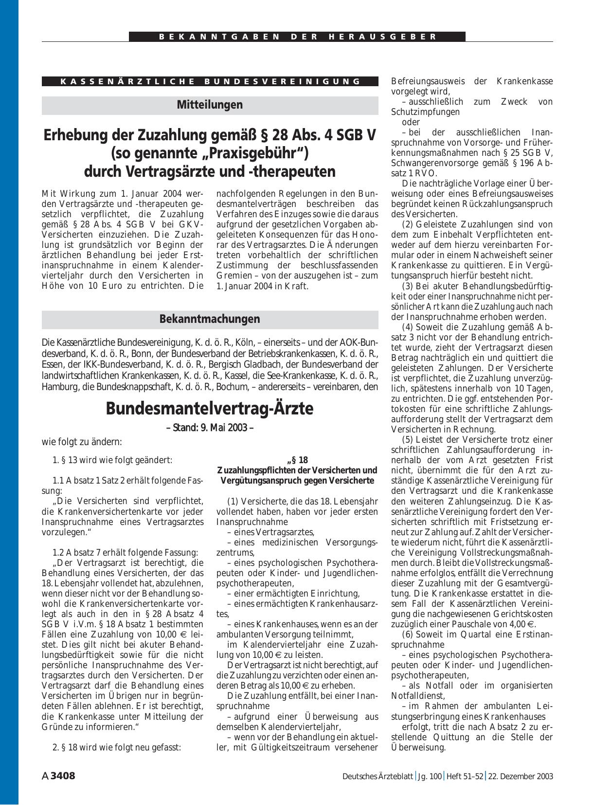 Vorschauseite 1: Bekanntmachungen: Bundesmantelvertrag-Ärzte