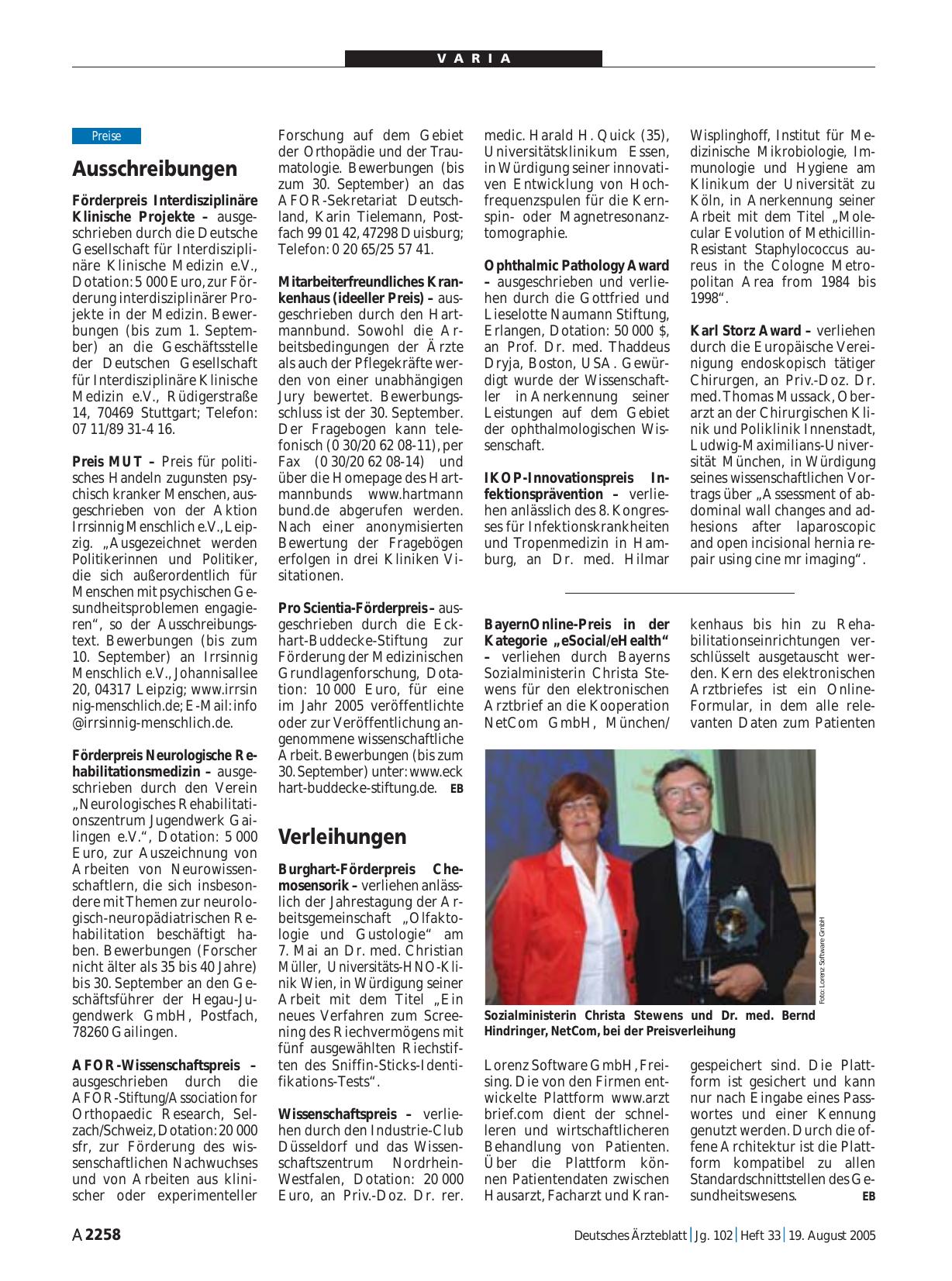 Vorschauseite 1: Verleihungen