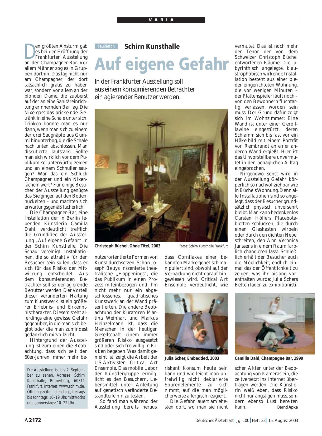 Vorschauseite 1: Schirn Kunsthalle: Auf eigene Gefahr