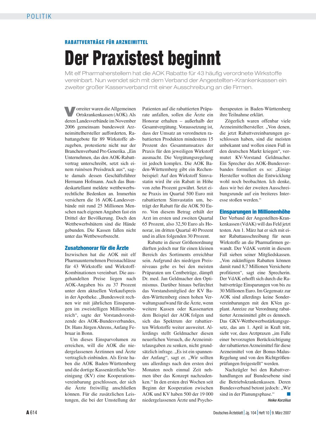 Vorschauseite 1: Rabattverträge für Arzneimittel: Der Praxistest beginnt