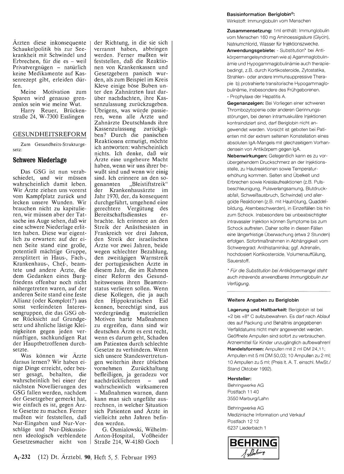 Vorschauseite 1: GESUNDHEITSREFORM: Schwere Niederlage