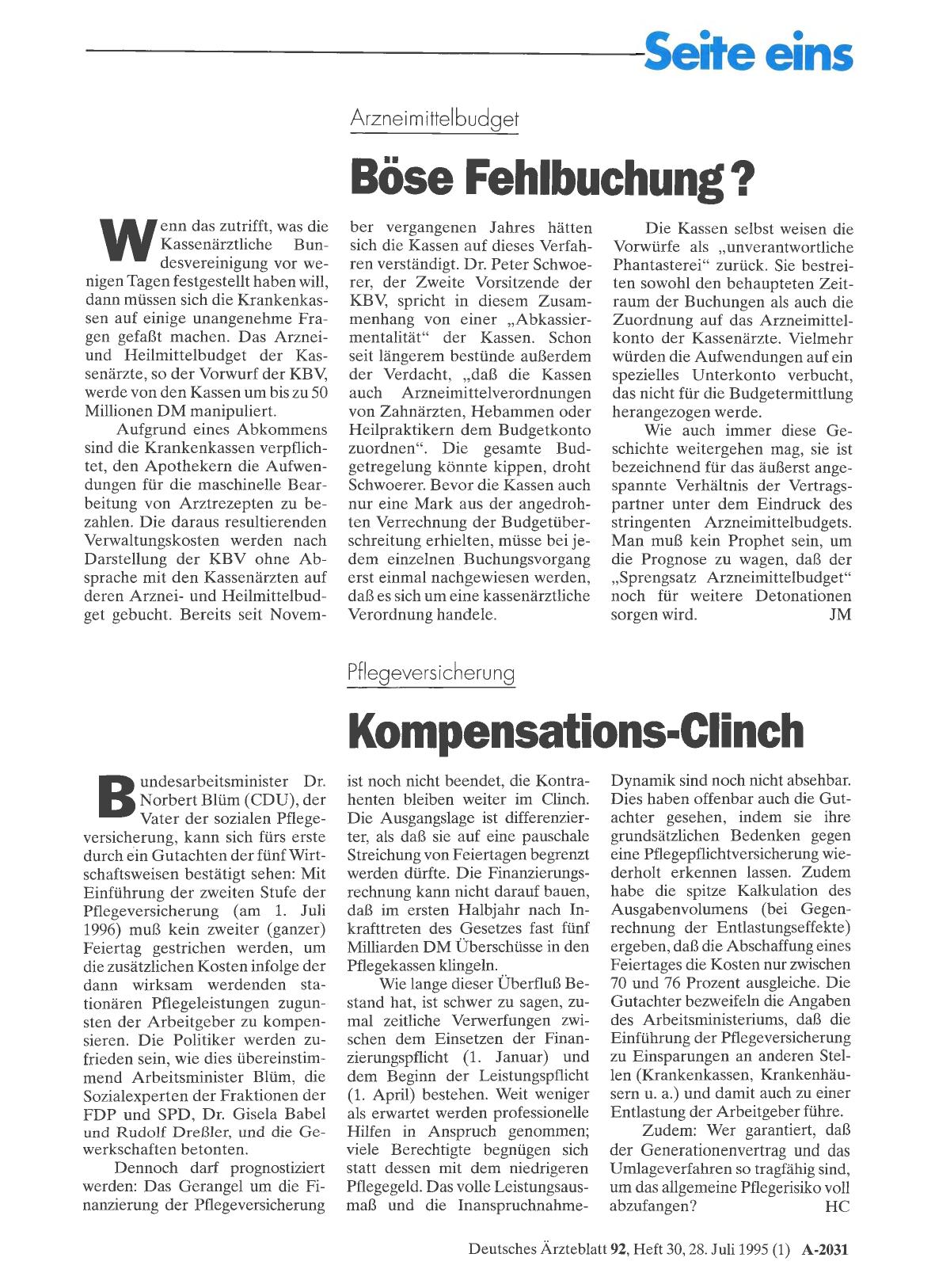 Vorschauseite 1: Pflegeversicherung: Kompensations-Clinch