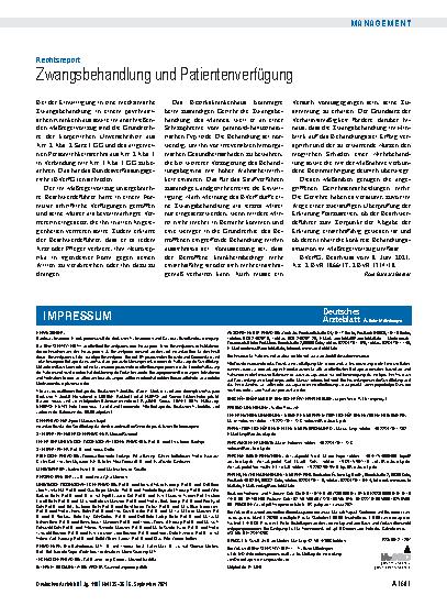 Vorschauseite 1: Rechtsreport: Zwangsbehandlung und Patientenverfügung