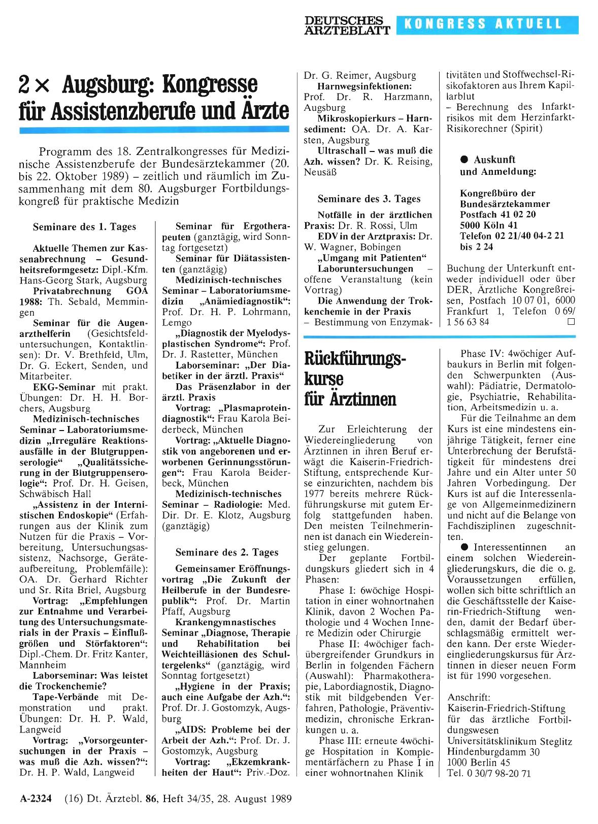 Vorschauseite 1: Rückführungskurse für Ärztinnen