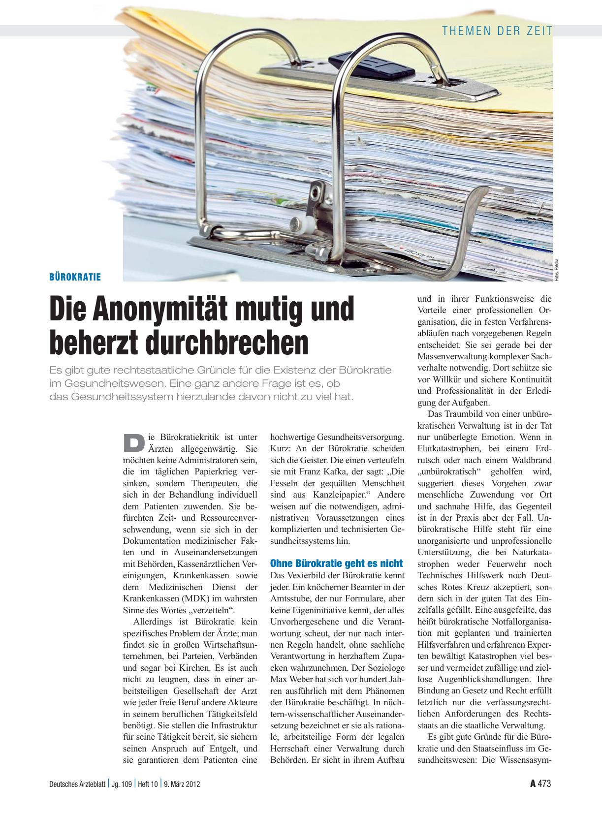 Vorschauseite 1: Bürokratie: Die Anonymität mutig und beherzt durchbrechen