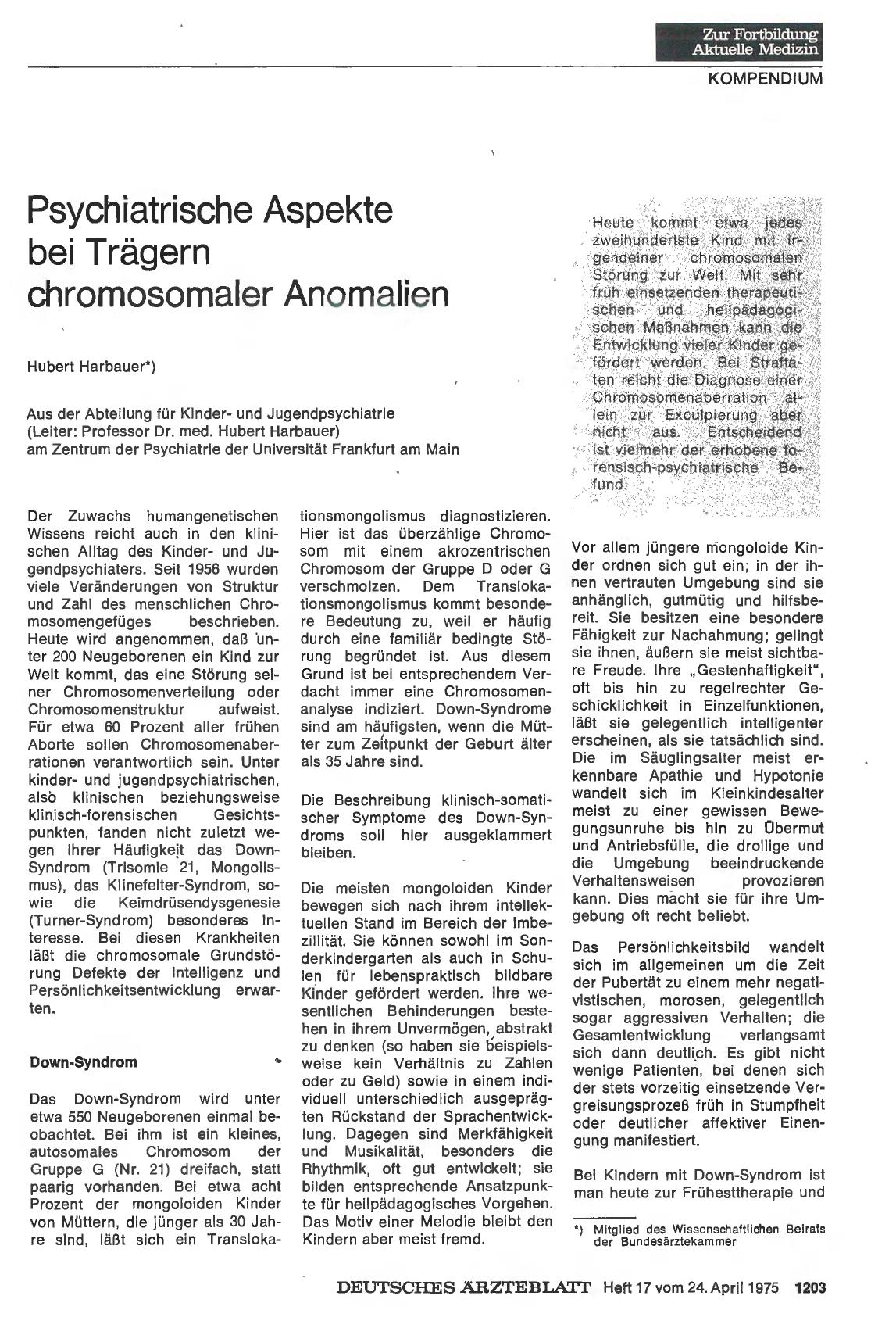 Vorschauseite 1: Psychiatrische Aspekte bei Trägern chromosomaler Anomalien