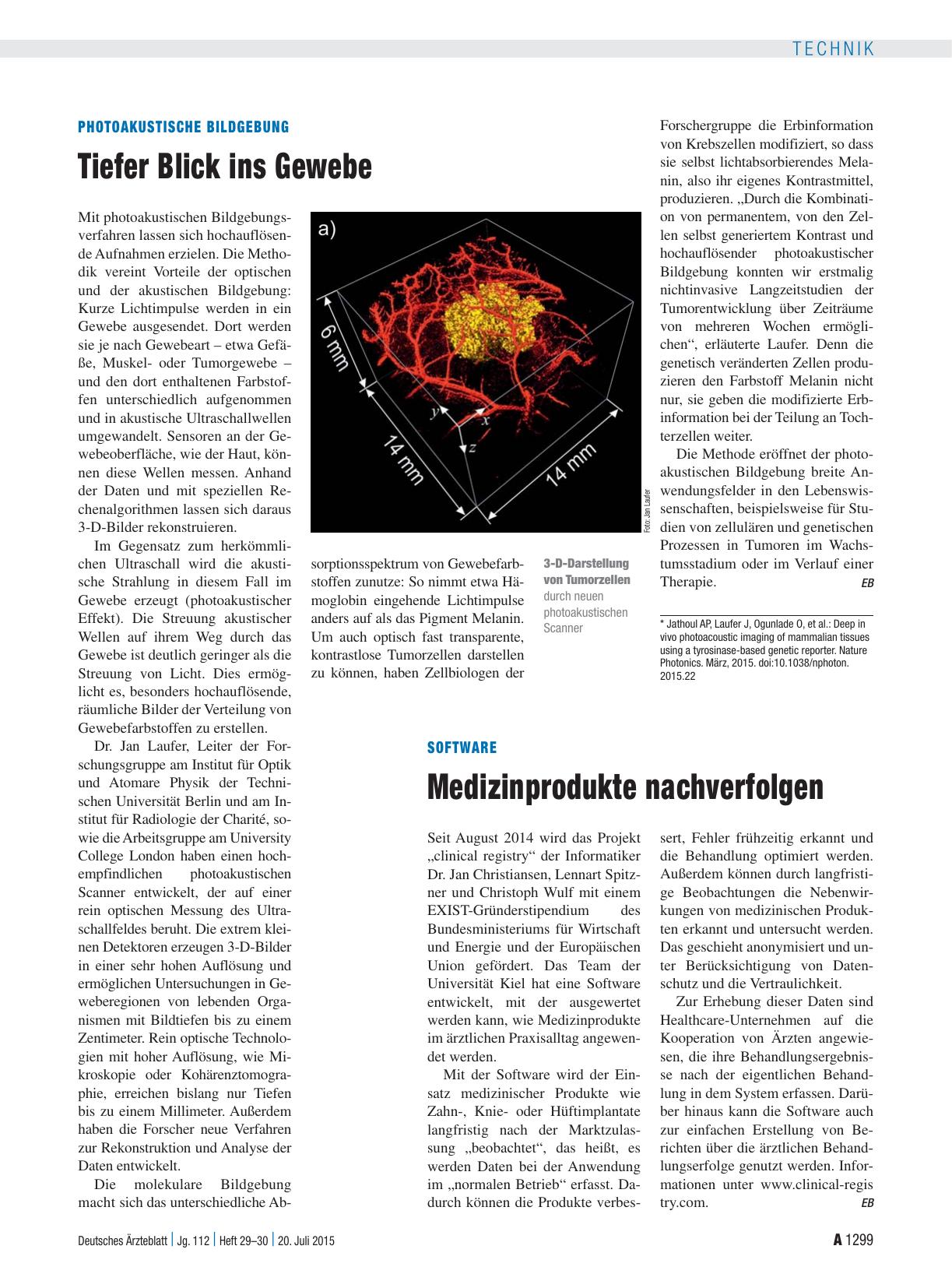 Vorschauseite 1: Photoakustische Bildgebung: Tiefer Blick ins Gewebe
