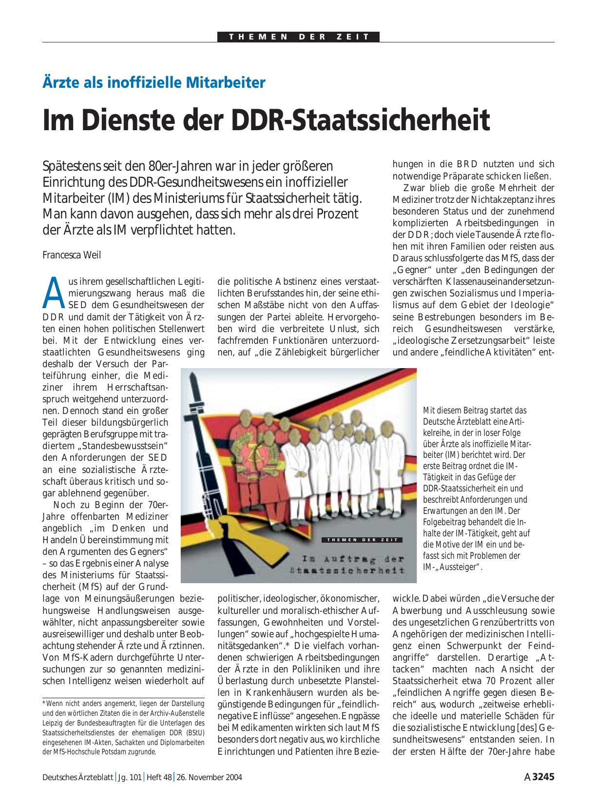 Vorschauseite 1: Ärzte als inoffizielle Mitarbeiter: Im Dienste der DDR-Staatssicherheit
