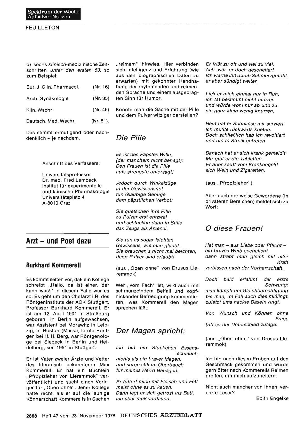 Vorschauseite 1: Arzt — und Poet dazu: Burkhard Kommerell