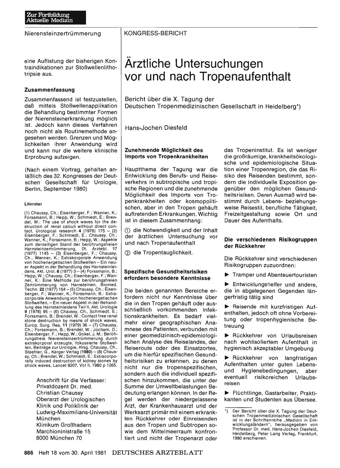 Vorschauseite 1: Ärztliche Untersuchungen vor und nach Tropenaufenthalt
