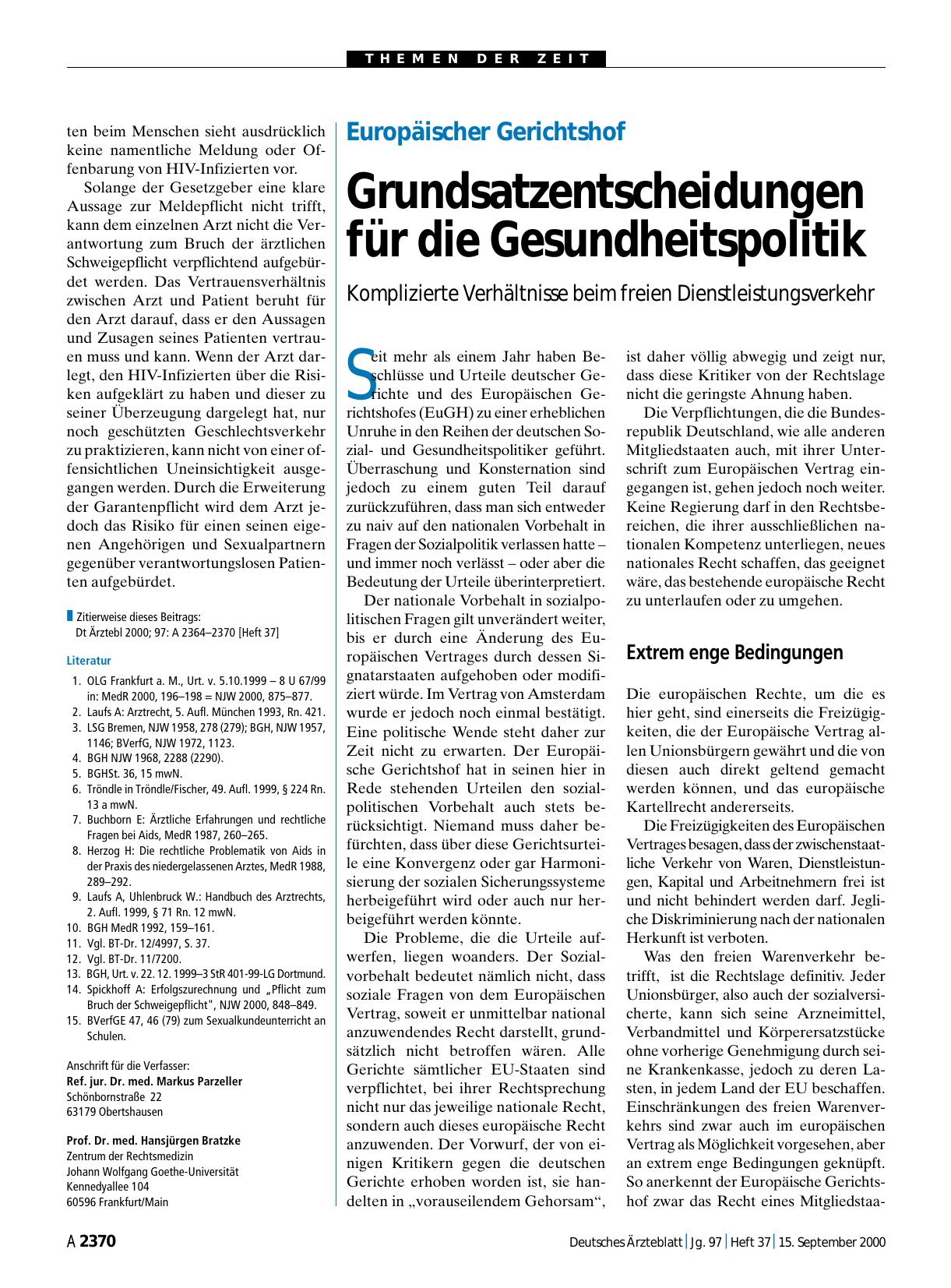 Vorschauseite 1: Europäischer Gerichtshof: Grundsatzentscheidungen für die Gesundheitspolitik