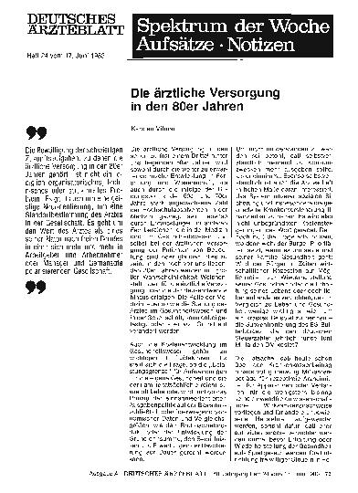 Vorschauseite 1: Die ärztliche Versorgung in den 80er Jahren