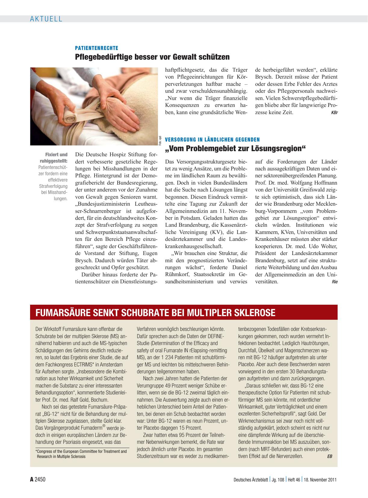 Vorschauseite 1: Fumarsäure senkt Schubrate bei Multipler Sklerose