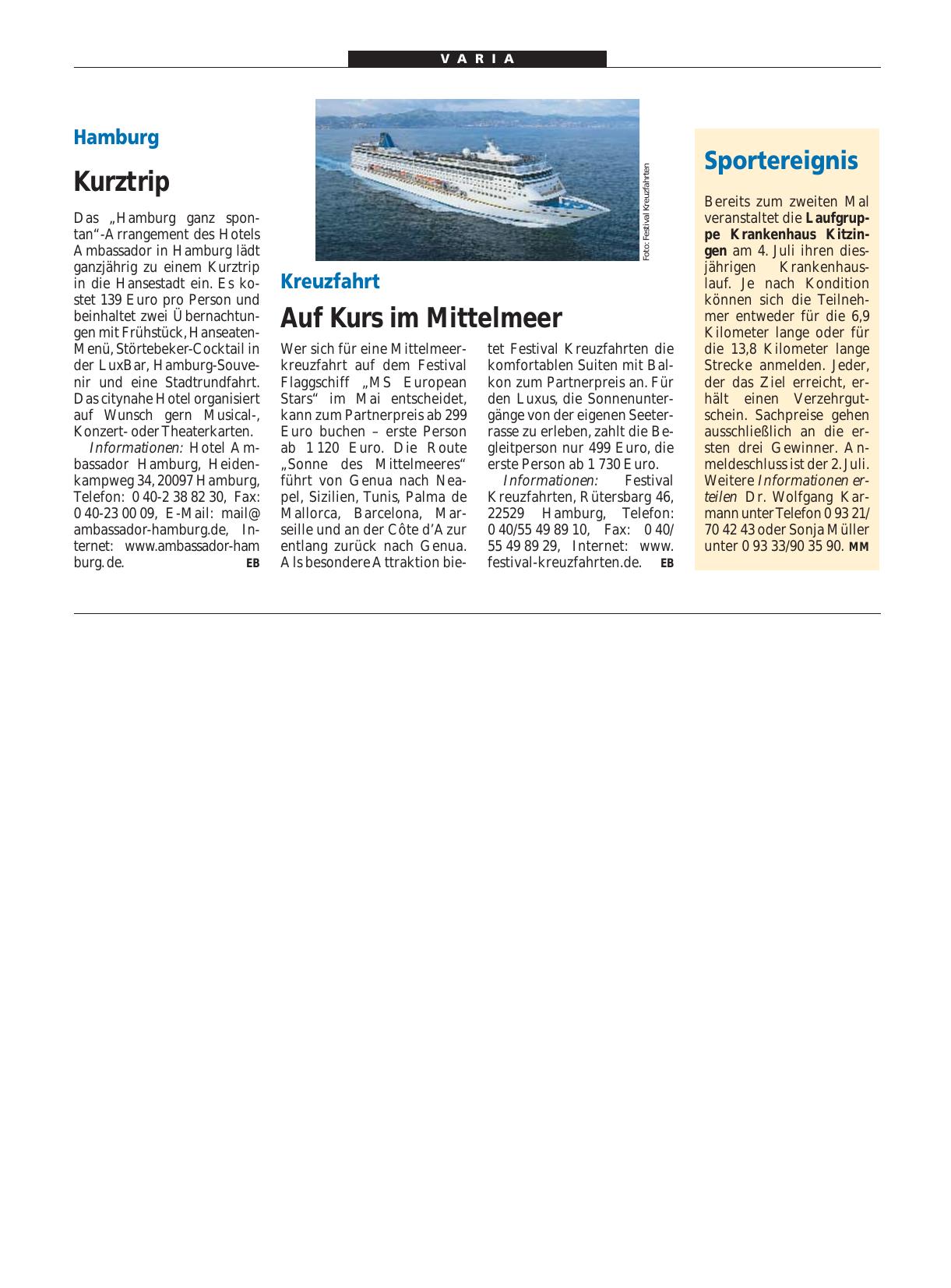 Vorschauseite 1: Sportereignis