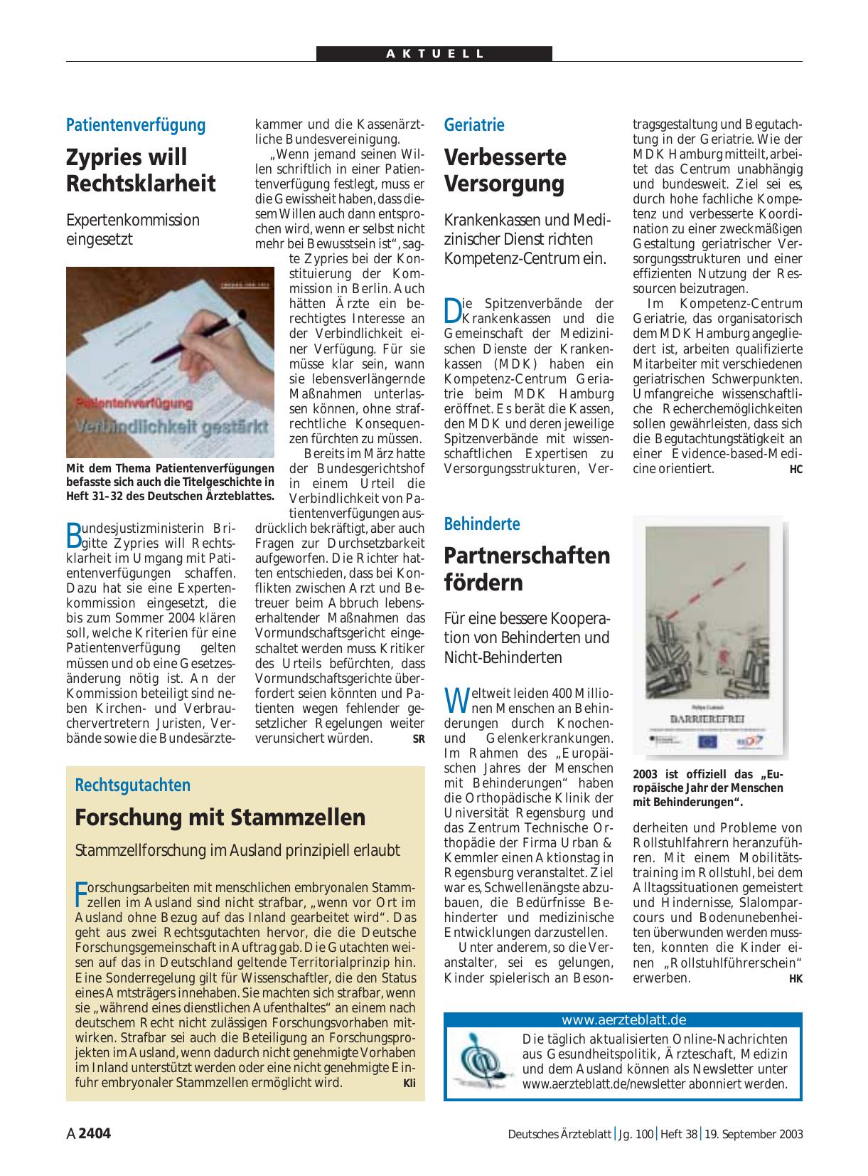 Vorschauseite 1: Behinderte: Partnerschaften fördern