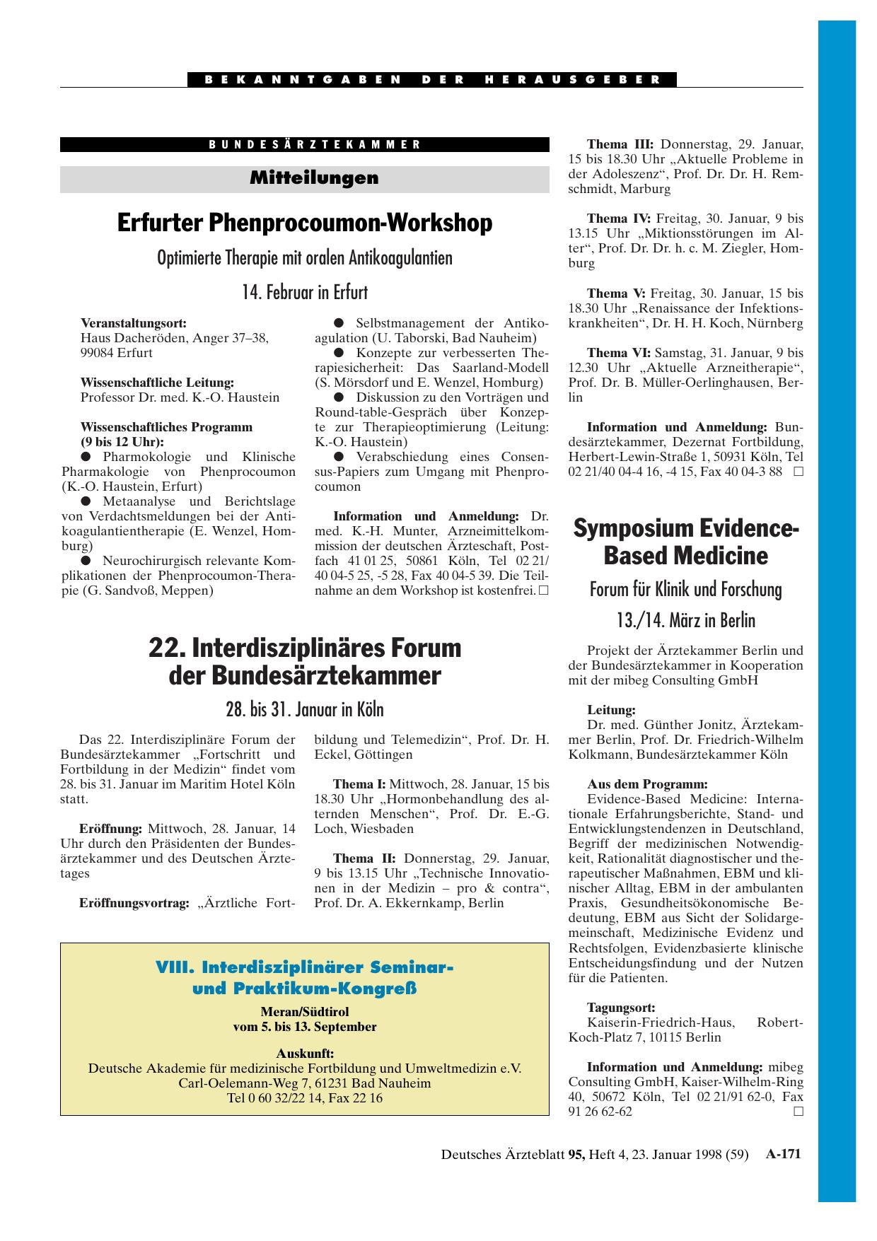 Vorschauseite 1: 22. Interdisziplinäres Forum der Bundesärztekammer 28. bis 31. Januar in Köln