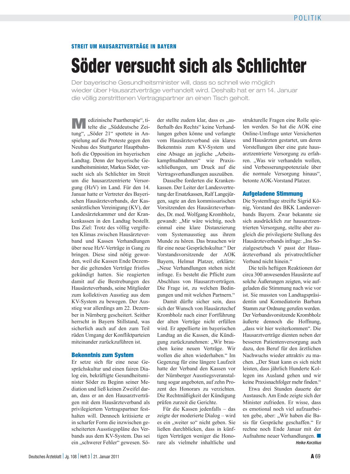 Vorschauseite 1: Streit um Hausarztverträge in Bayern: Söder versucht sich als Schlichter