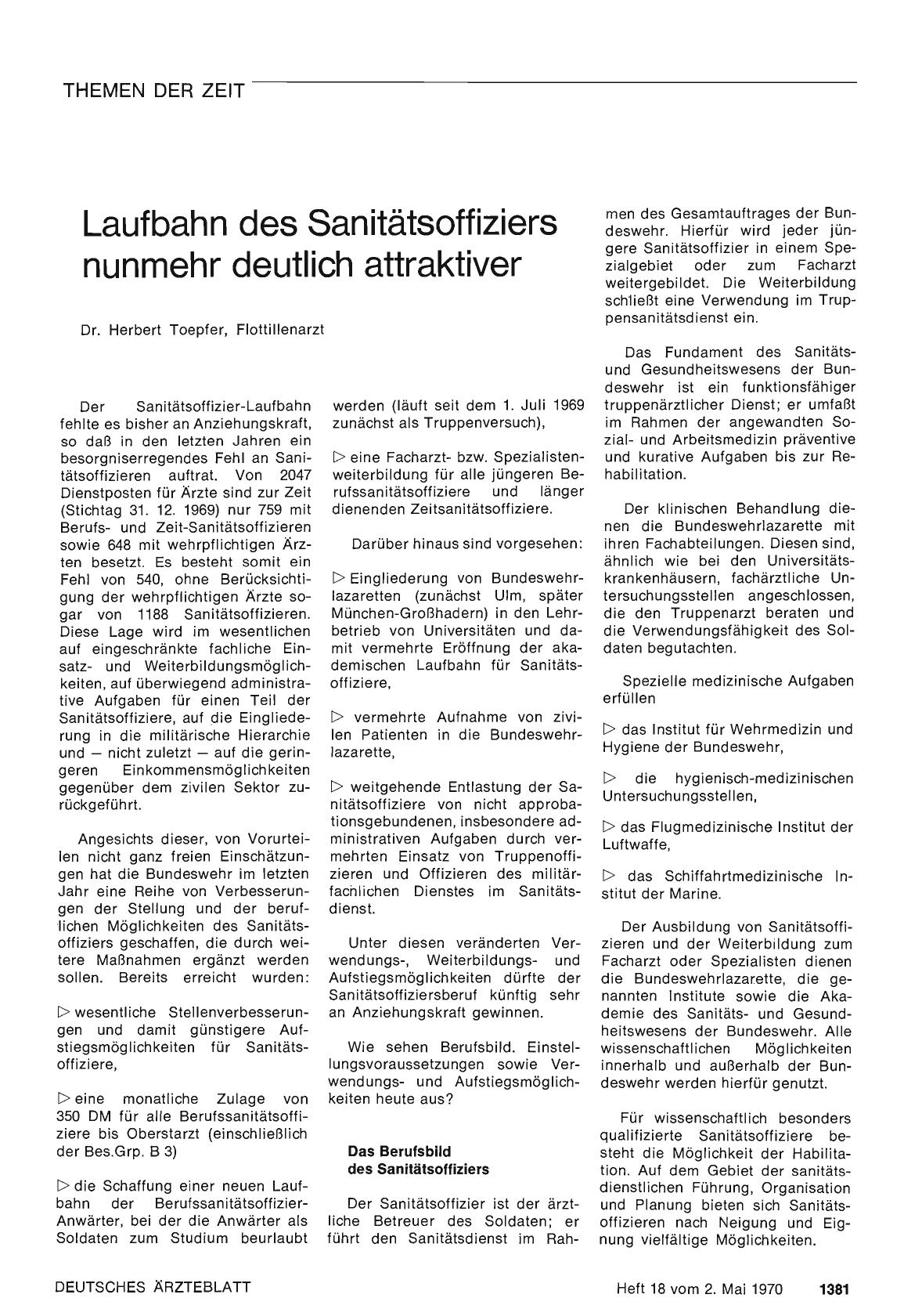 Vorschauseite 1: Laufbahn des Sanitätsoffiziers nunmehr deutlich attraktiver