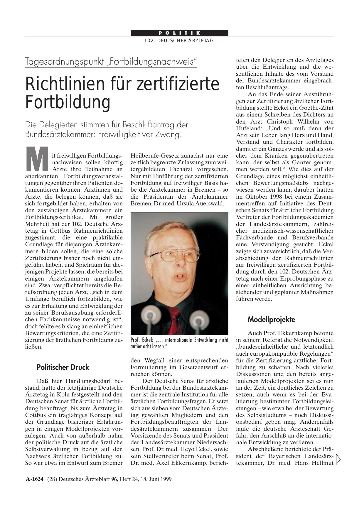 Vorschauseite 1: Tagesordnungspunkt „Fortbildungsnachweis“: Richtlinien für zertifizierte Fortbildung