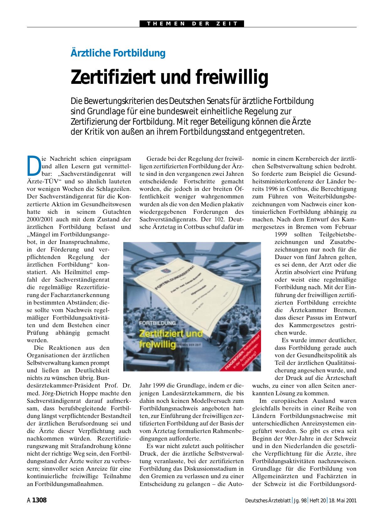 Vorschauseite 1: Ärztliche Fortbildung: Zertifiziert und freiwillig