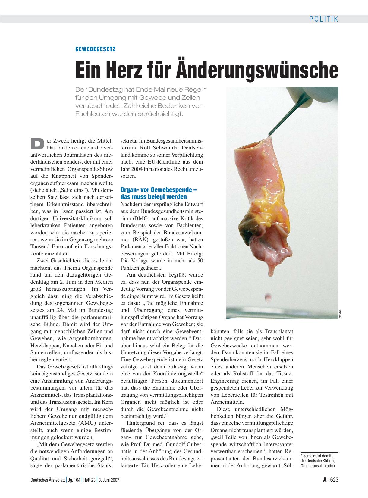 Vorschauseite 1: Gewebegesetz: Ein Herz für Änderungswünsche