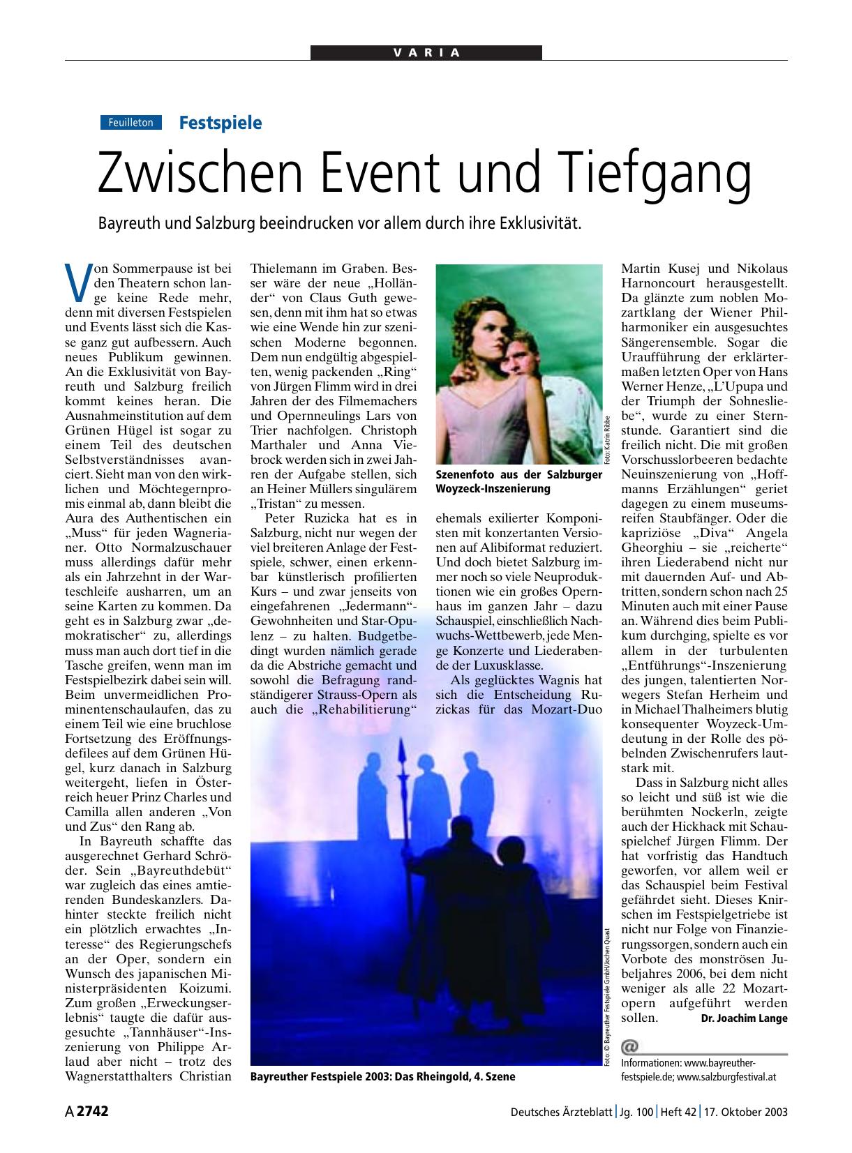 Vorschauseite 1: Festspiele: Zwischen Event und Tiefgang