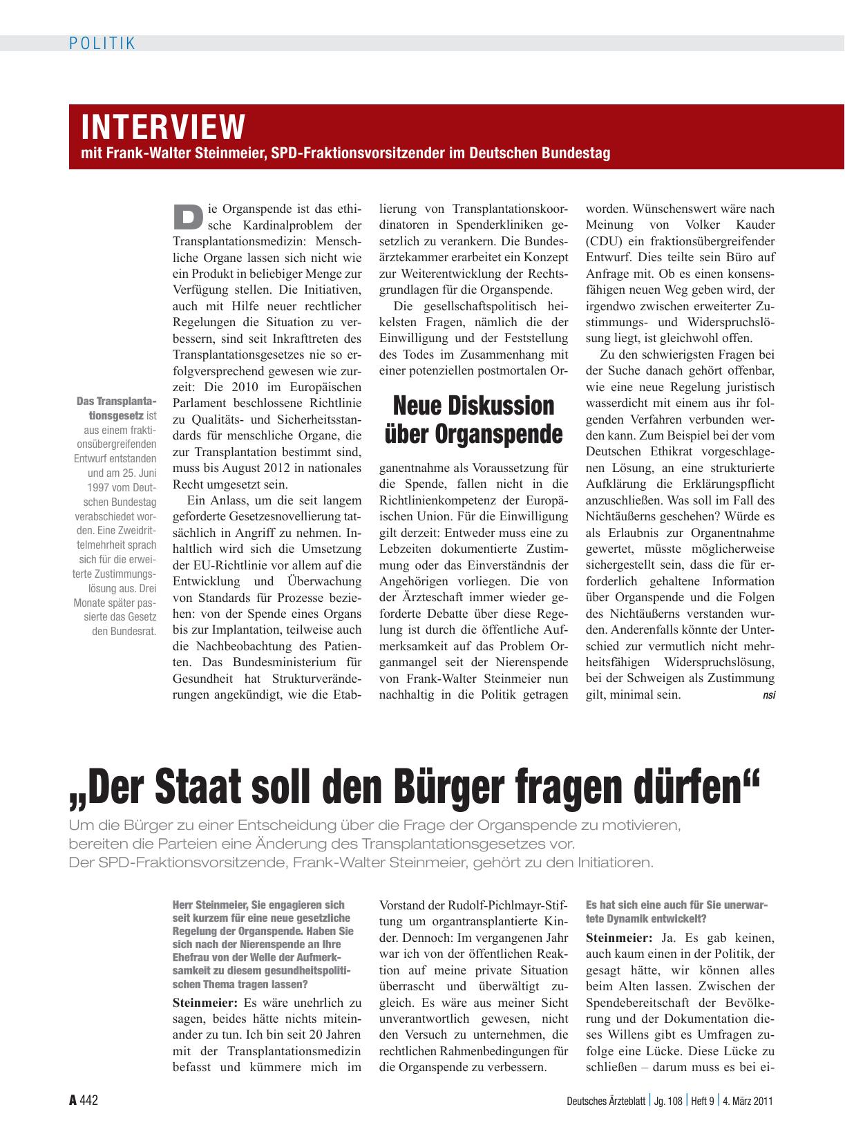 Vorschauseite 1: Neue Diskussion über Organspende