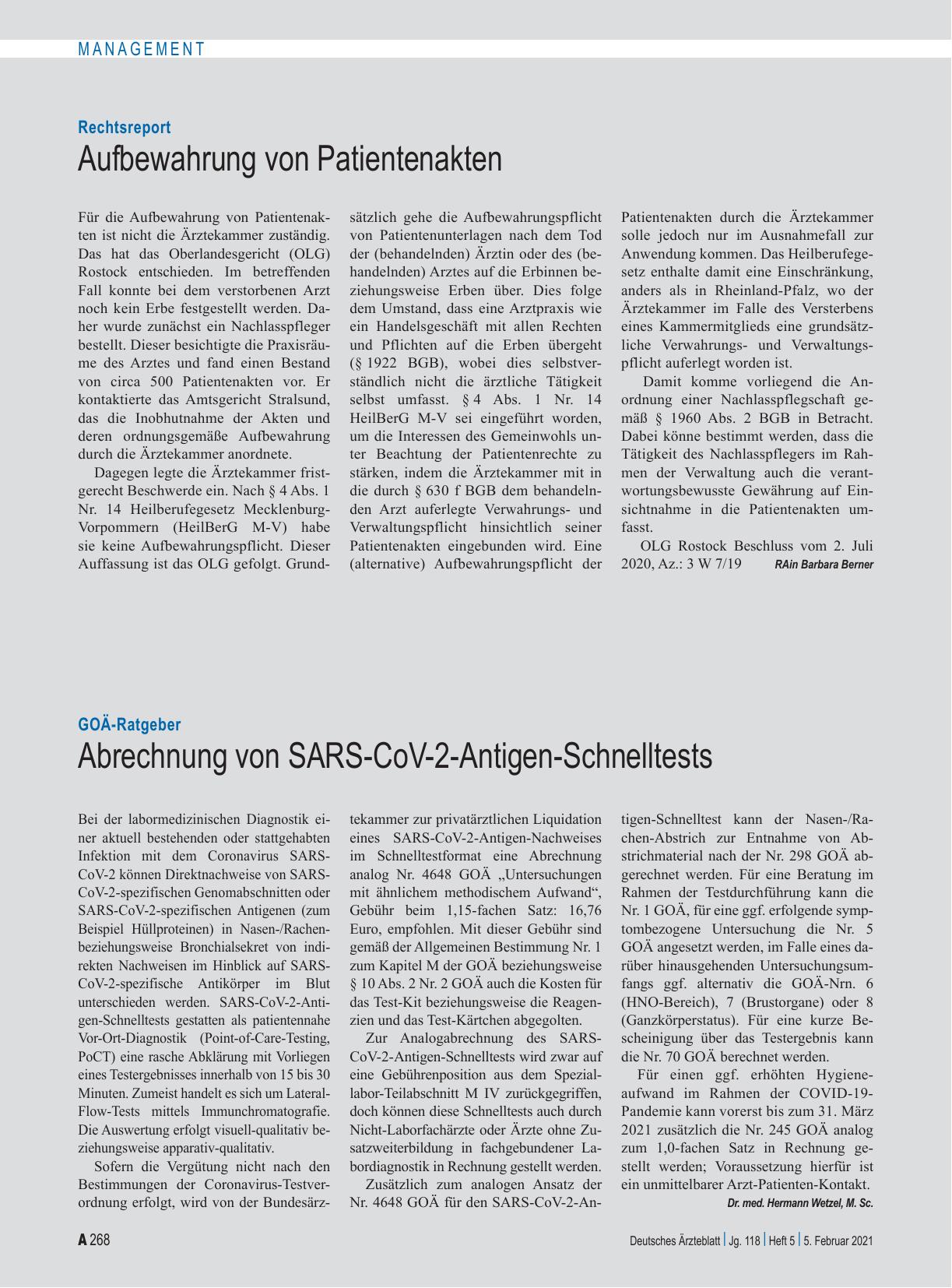 Vorschauseite 1: Rechtsreport: Aufbewahrung von Patientenakten