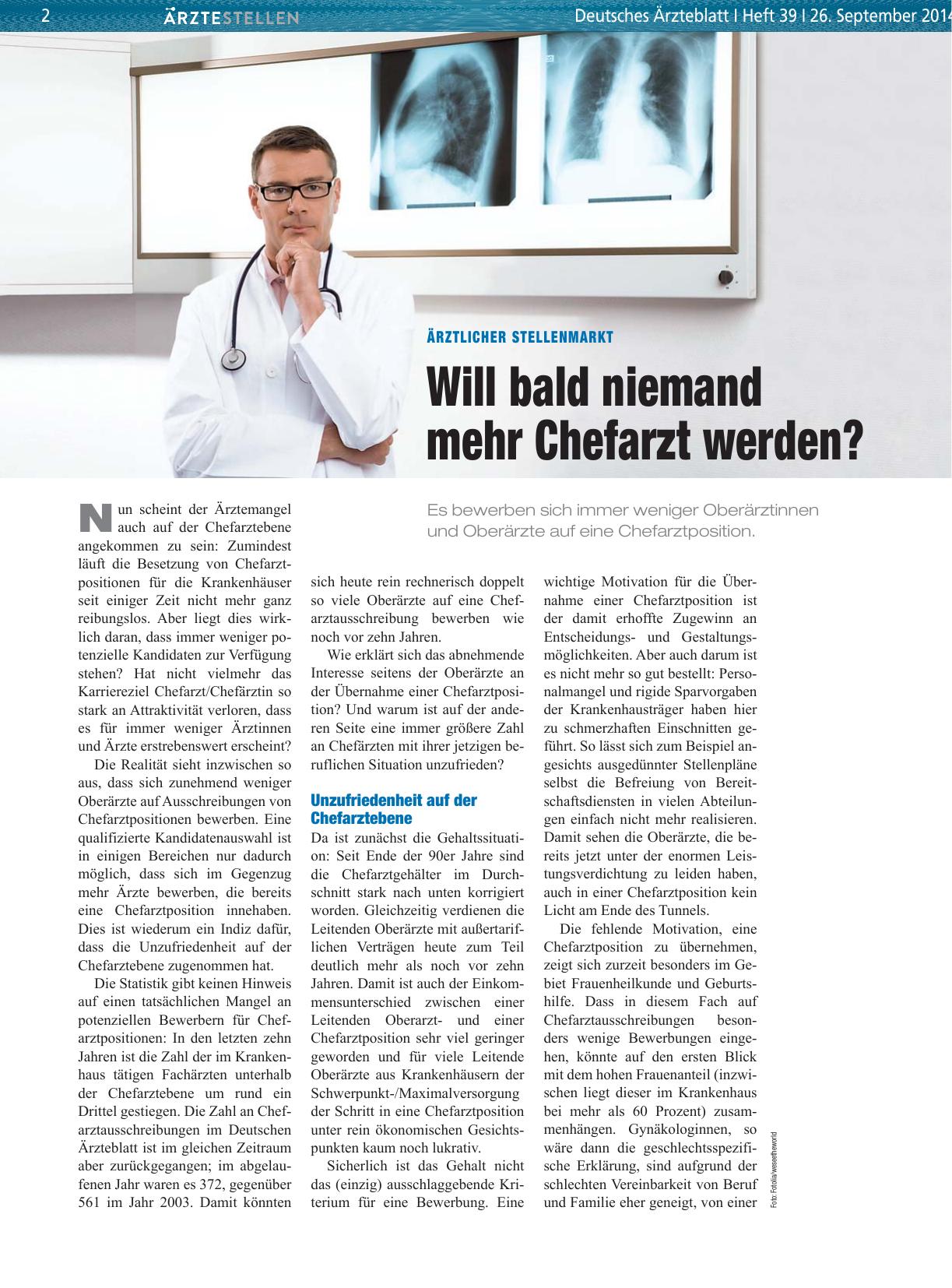 Vorschauseite 1: Ärztlicher Stellenmarkt: Will bald niemand mehr Chefarzt werden?