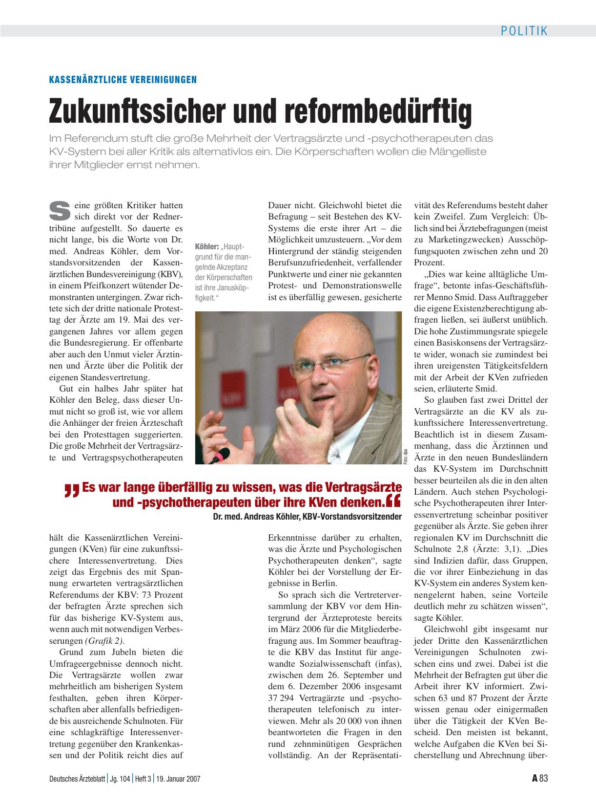 Vorschauseite 1: Kassenärztliche Vereinigungen: Zukunftssicher und reformbedürftig