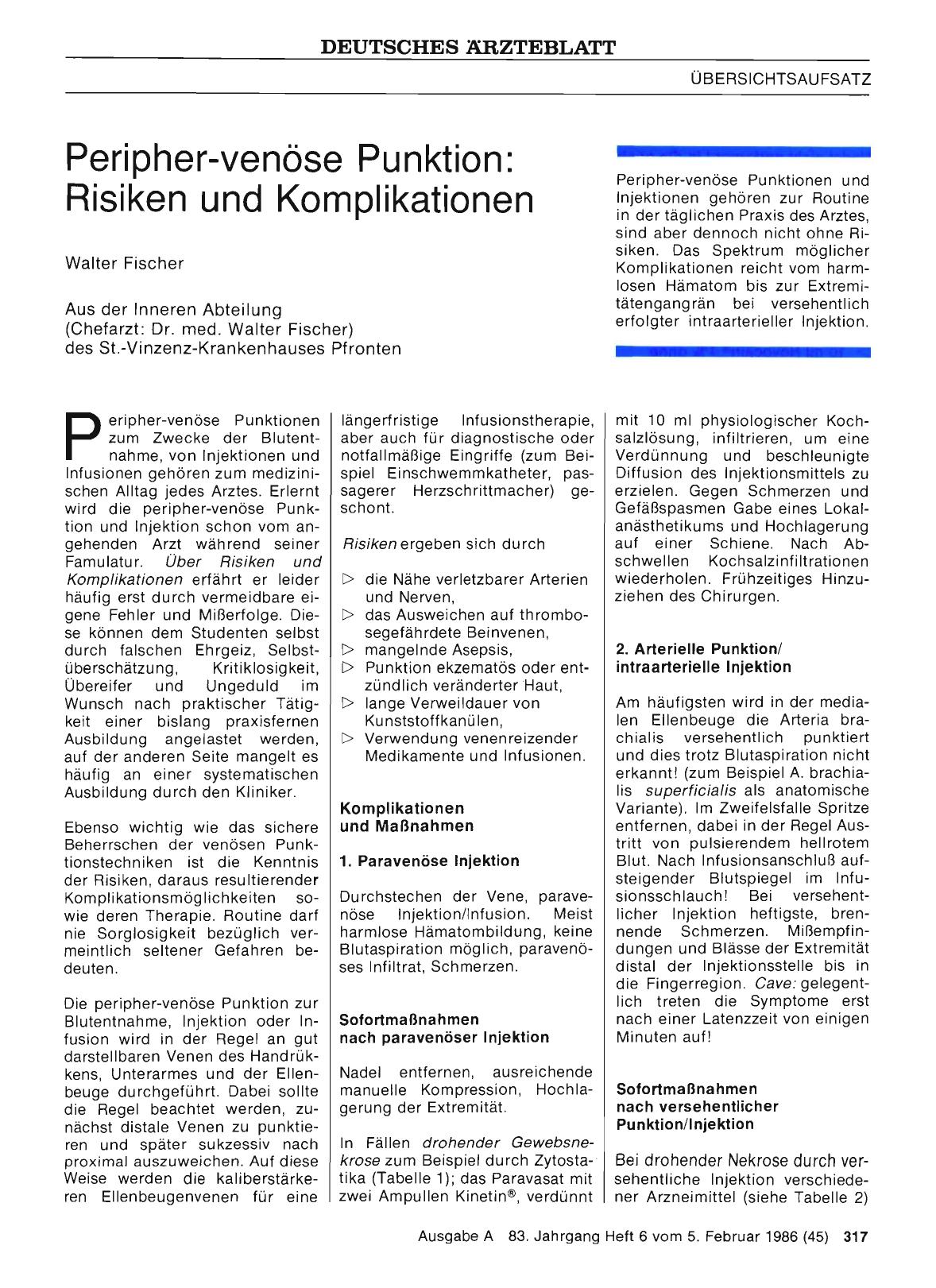 Vorschauseite 1: Peripher-venöse Punktion: Risiken und Komplikationen