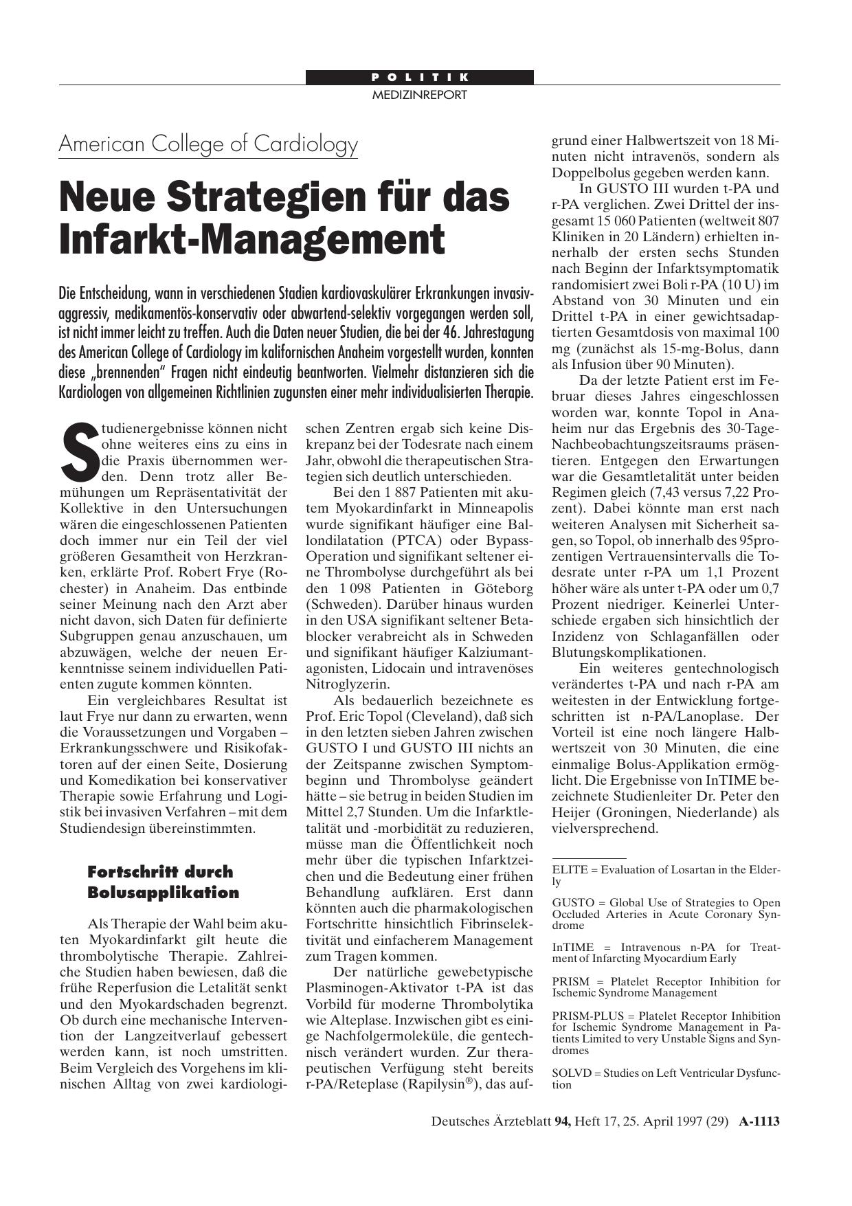 Vorschauseite 1: American College of Cardiology: Neue Strategien für das Infarkt-Management