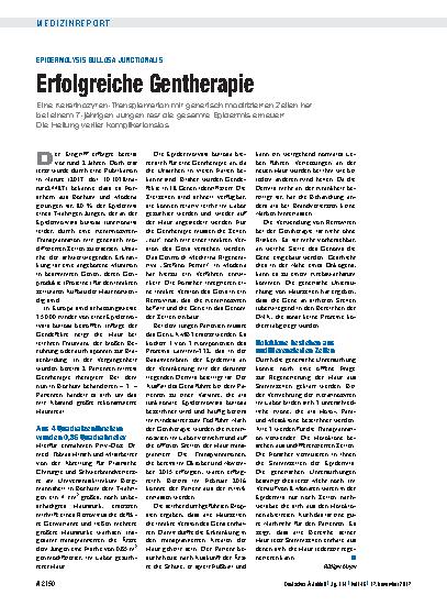 Vorschauseite 1: Epidermolysis bullosa junctionalis: Erfolgreiche Gentherapie