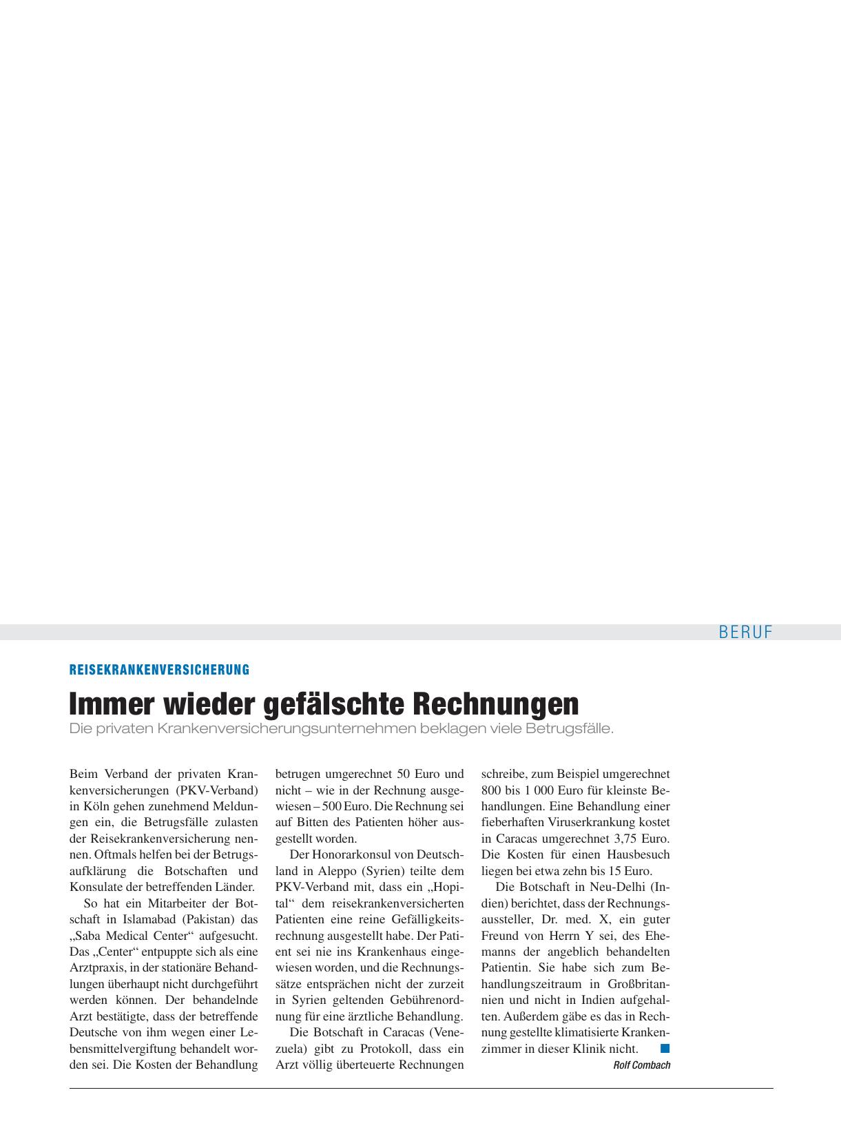 Vorschauseite 1: Reisekrankenversicherung: Immer wieder gefälschte Rechnungen