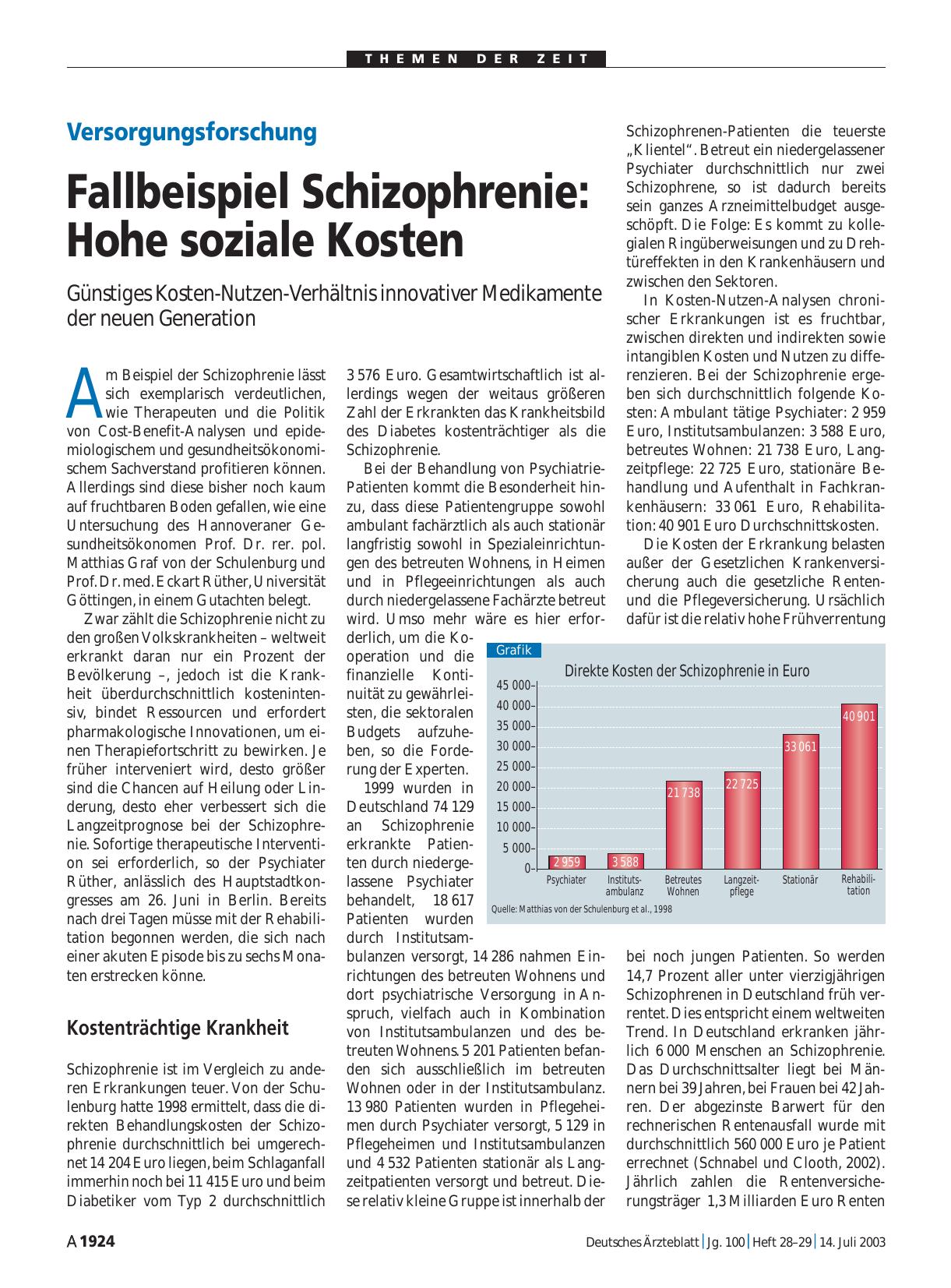 Vorschauseite 1: Versorgungsforschung: Fallbeispiel Schizophrenie – Hohe soziale Kosten