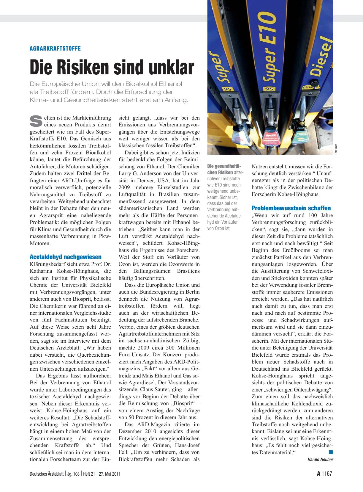 Vorschauseite 1: Agrarkraftstoffe: Die Risiken sind unklar