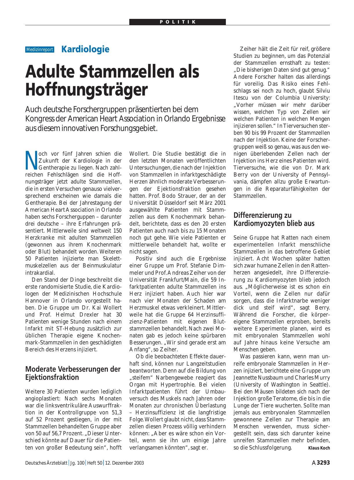 Vorschauseite 1: Kardiologie: Adulte Stammzellen als Hoffnungsträger