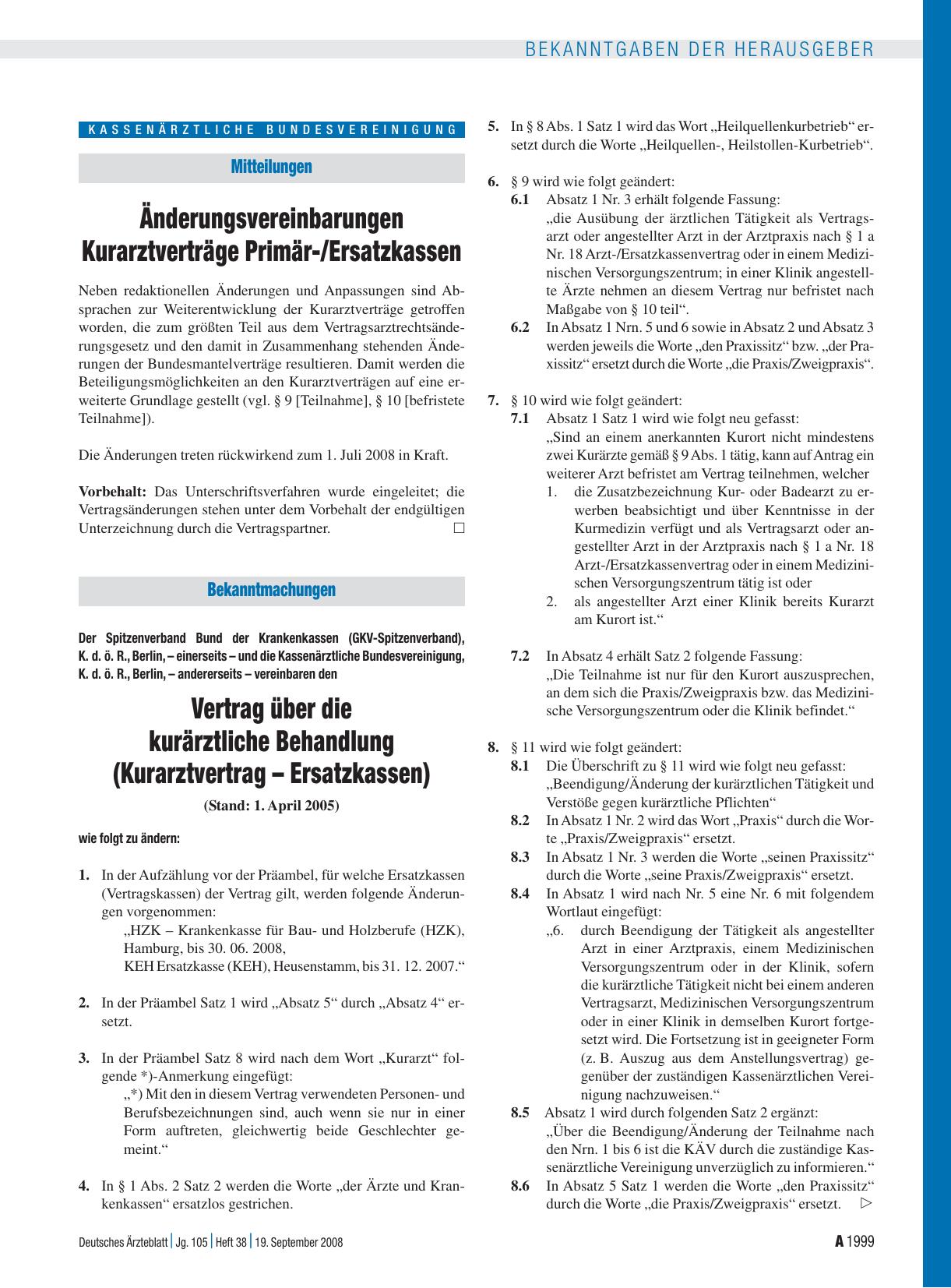 Vorschauseite 1: Der Spitzenverband Bund der Krankenkassen (GKV-Spitzenverband), K. d. ö. R. , Berlin, – einerseits – und die Kassenärztliche Bundesvereinigung, K. d. ö. R. , Berlin, – andererseit…