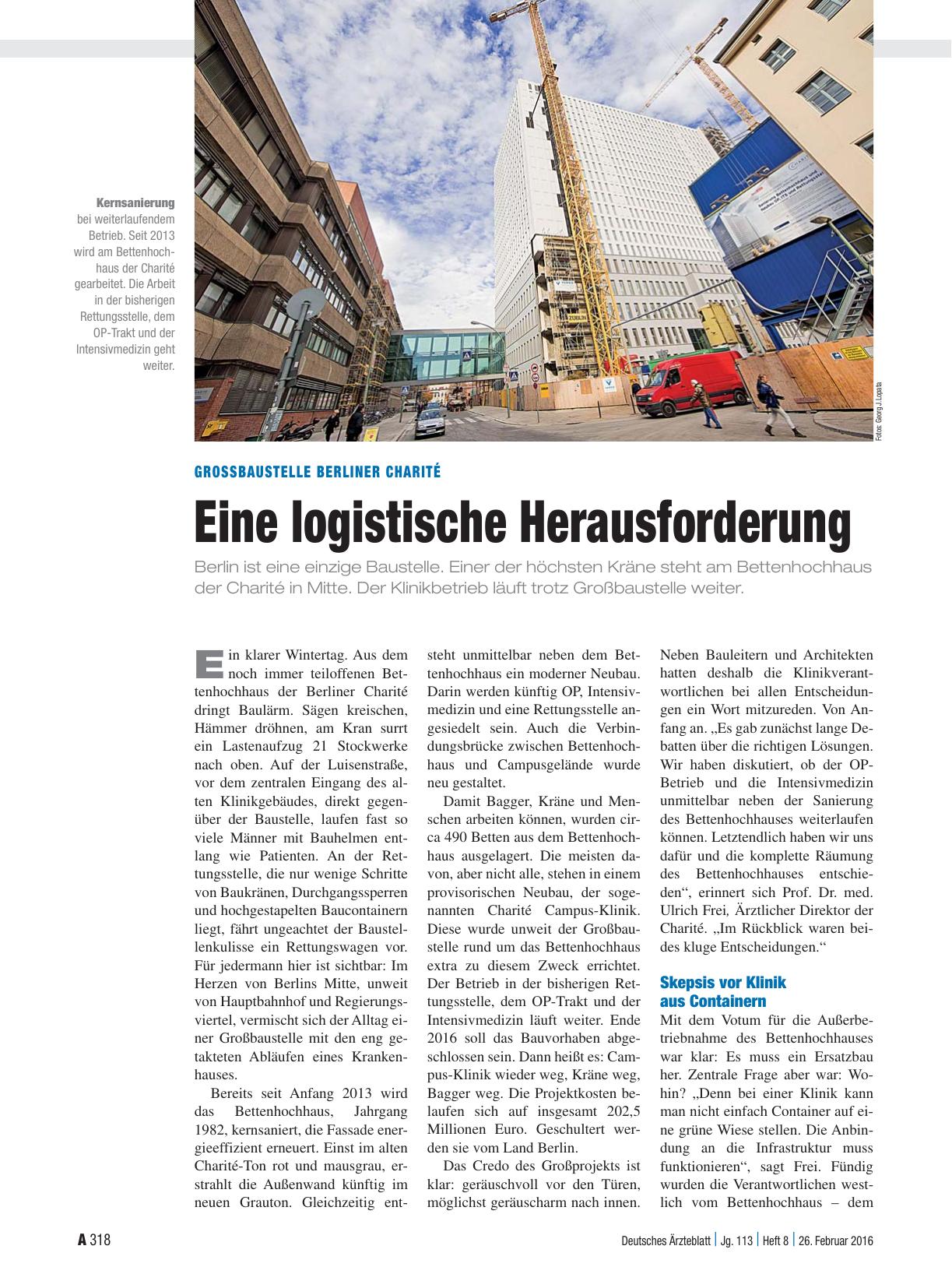 Vorschauseite 1: Großbaustelle Berliner Charité: Eine logistische Herausforderung