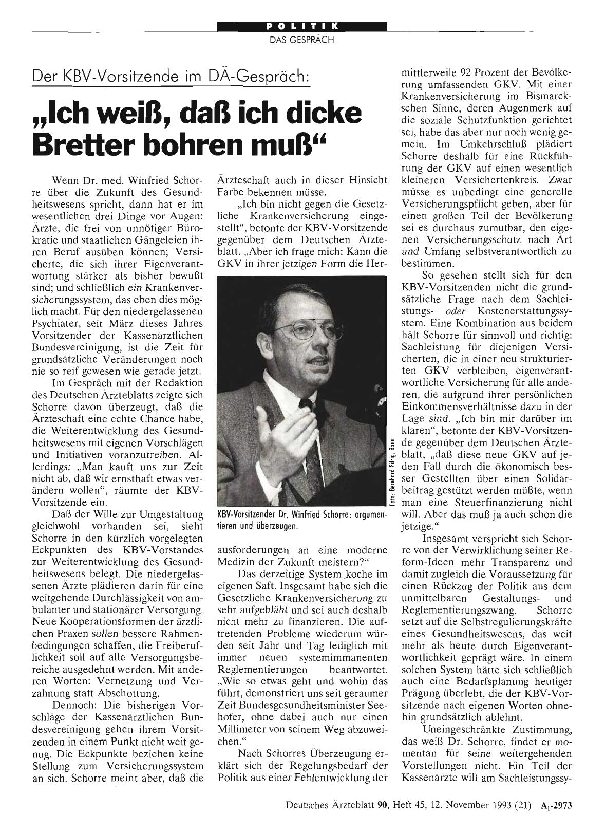 Vorschauseite 1: Der KBV-Vorsitzende im DA-Gespräch: „Ich weiß, daß ich dicke Bretter bohren muß“