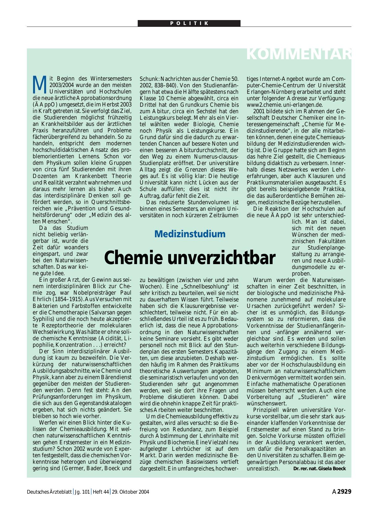 Vorschauseite 1: Medizinstudium: Chemie unverzichtbar