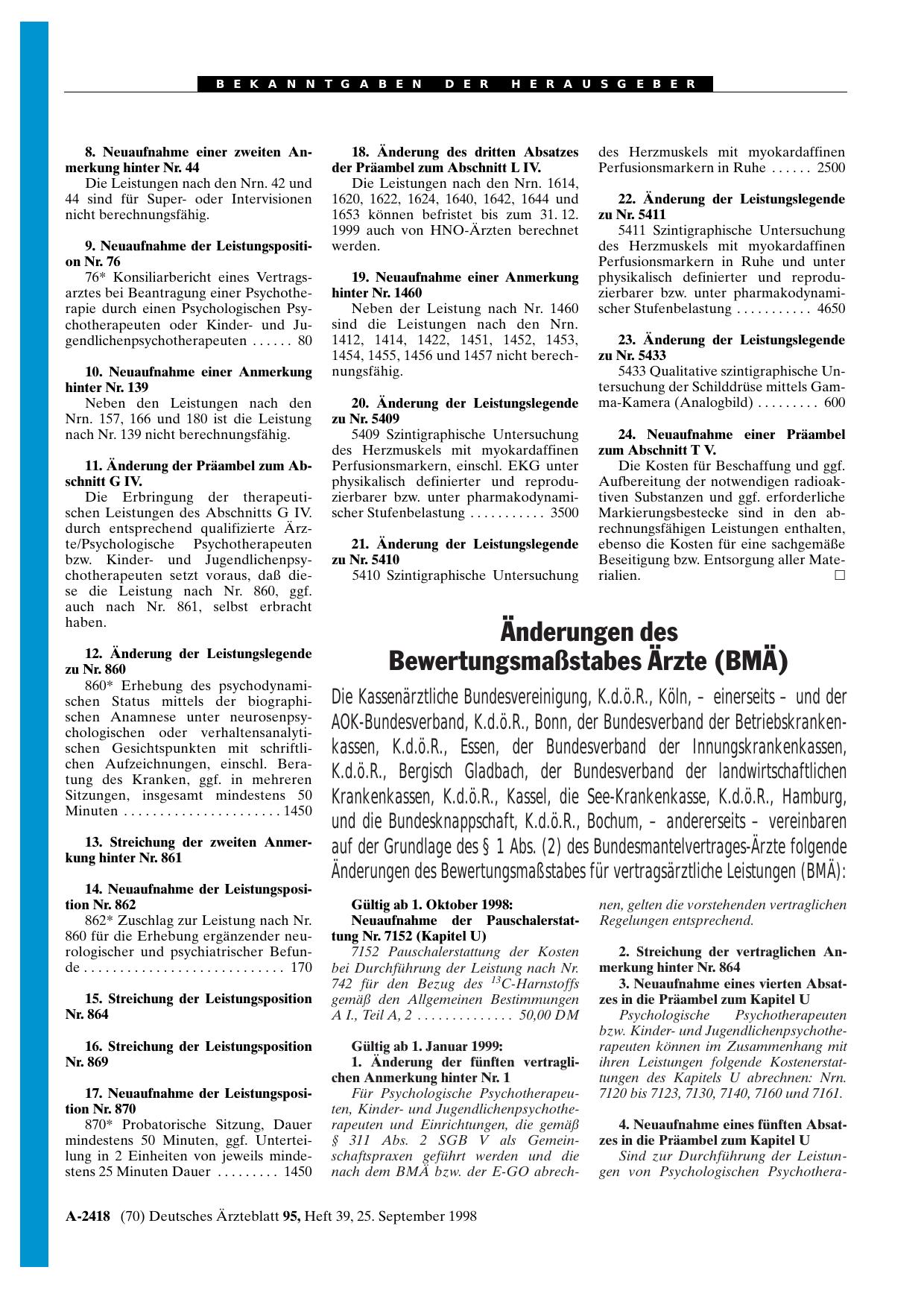 Vorschauseite 1: Änderungen des Bewertungsmaßstabes Ärzte (BMÄ)
