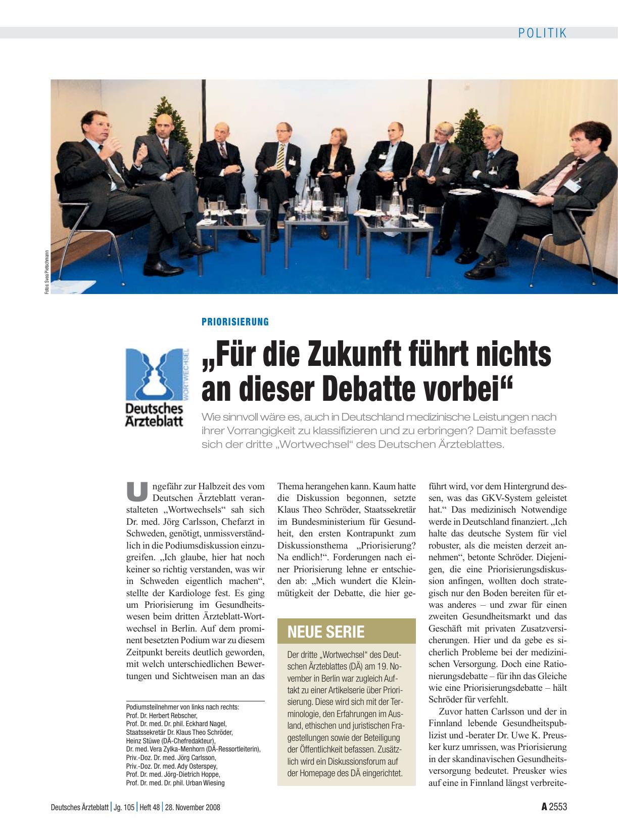 Vorschauseite 1: Priorisierung: „Für die Zukunft führt nichts an dieser Debatte vorbei“